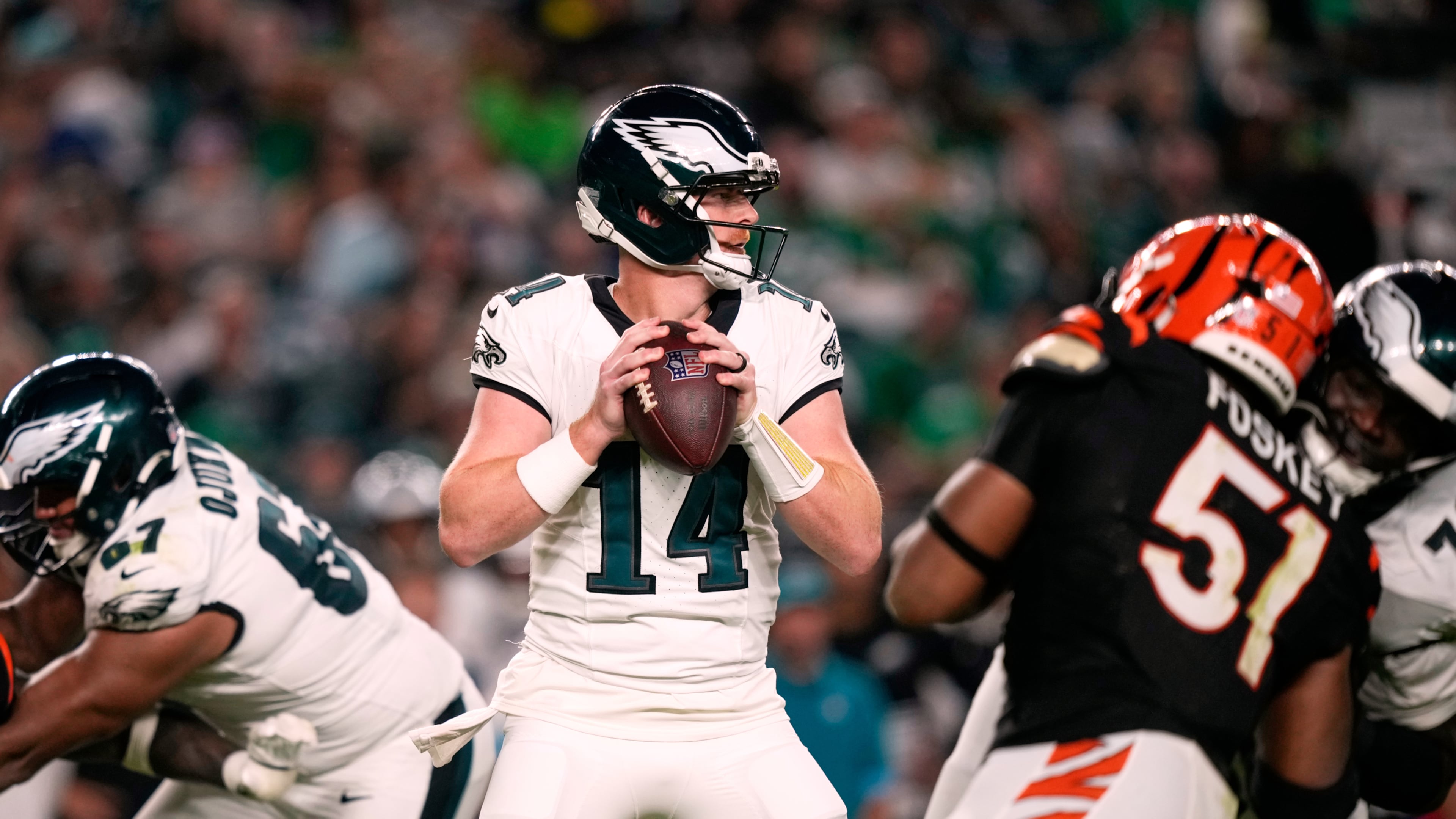 Philadelphia Eagles' quarterback Andy Dalton plays during a preseason NFL football game between the Philadelphia Eagles and the Cincinnati Bengals, Aug. 28, 2026, in Philadelphia. (Matt Slocum/AP File)