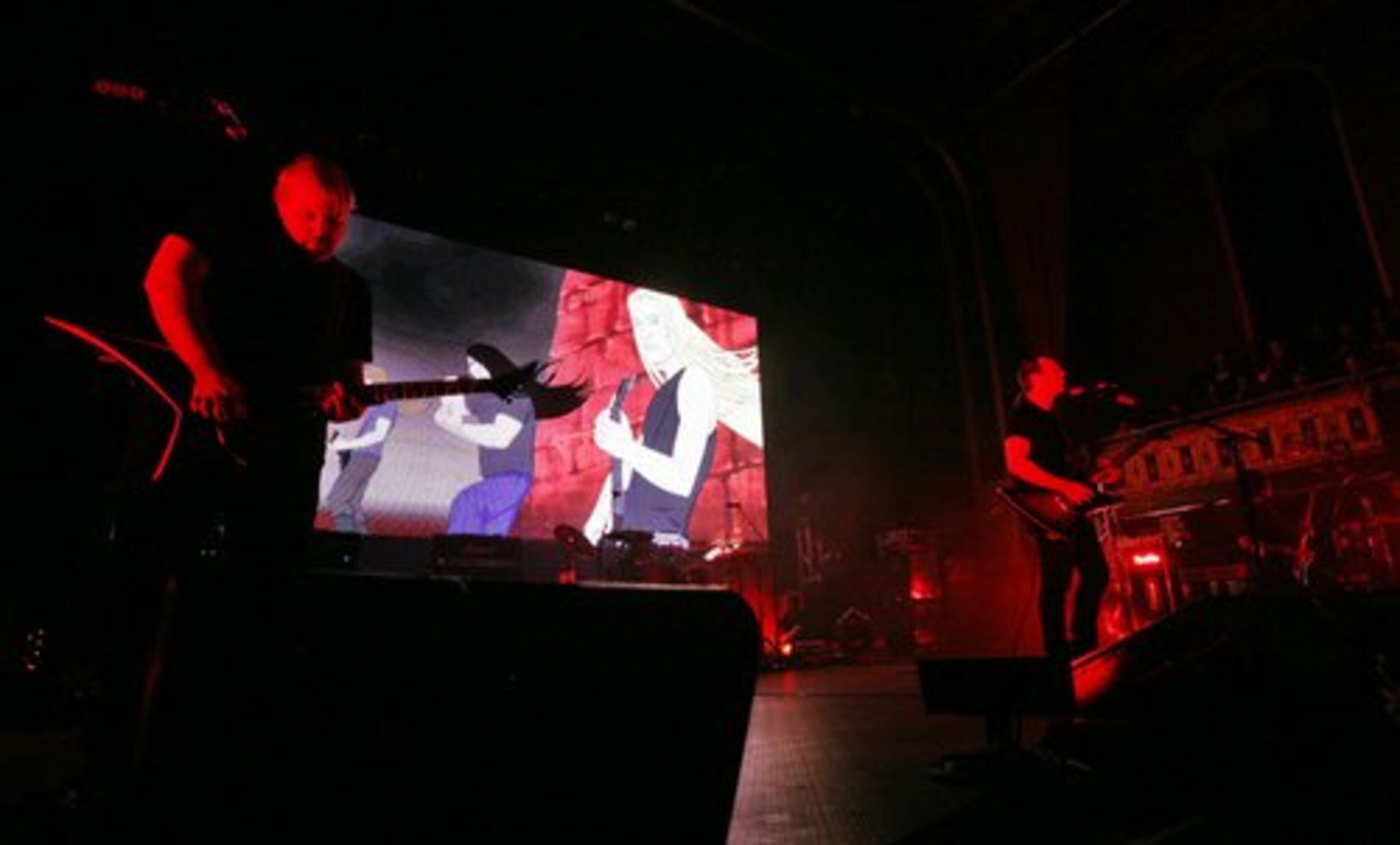 The predominant fashion statement for the night was black on black clothing, lots of tatoos, facial piercings and gauges (plugs in the ear lobes for the uninitiated). Dethklok plays "Bloodlines."