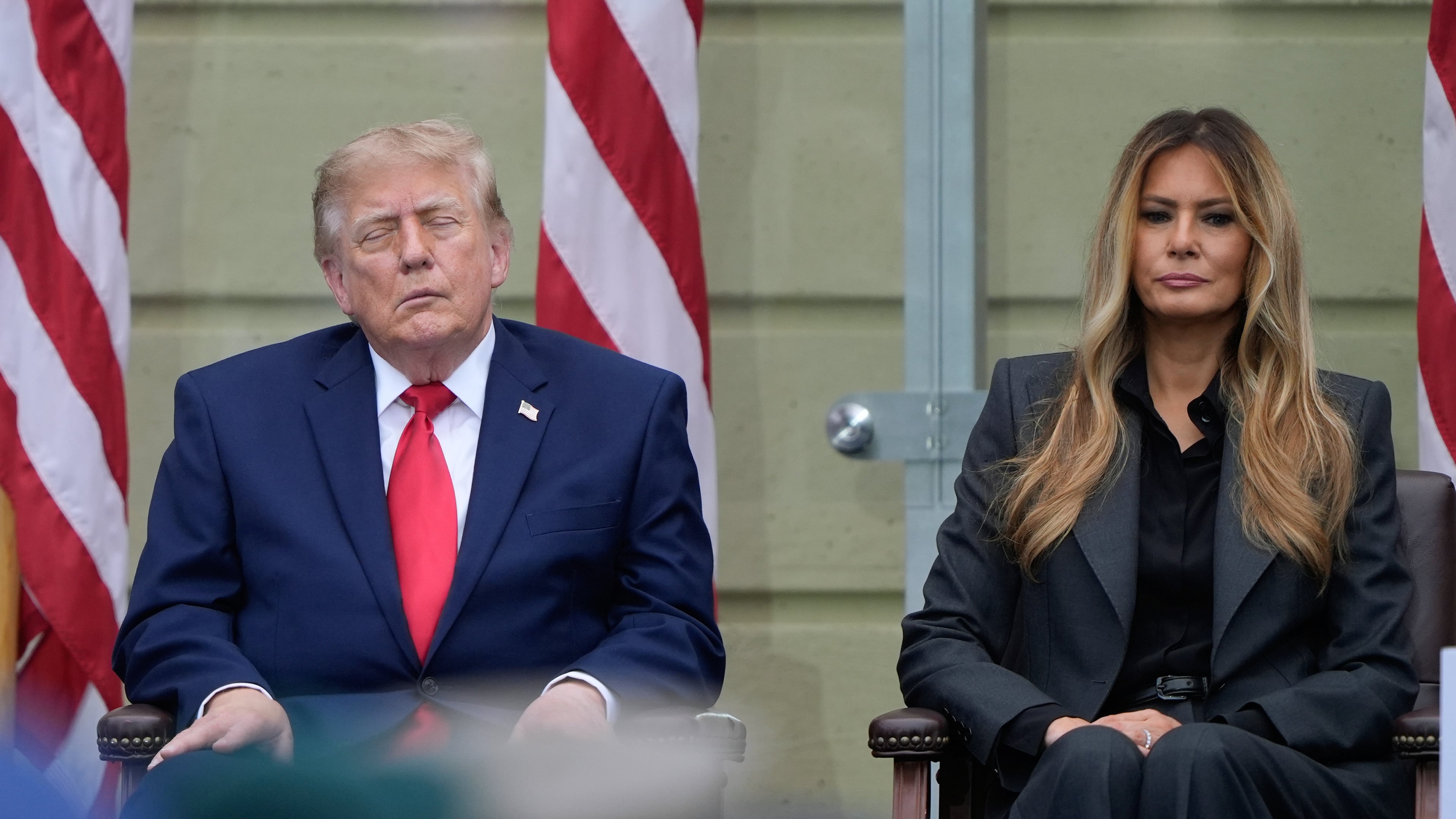 President Donald Trump and first lady Melania Trump, attend a ceremony to commemorate the 25th anniversary of the 9/11 attacks at the Pentagon, Friday, Sept. 11, 2026, in Washington. (AP Photo/Manuel Balce Ceneta)