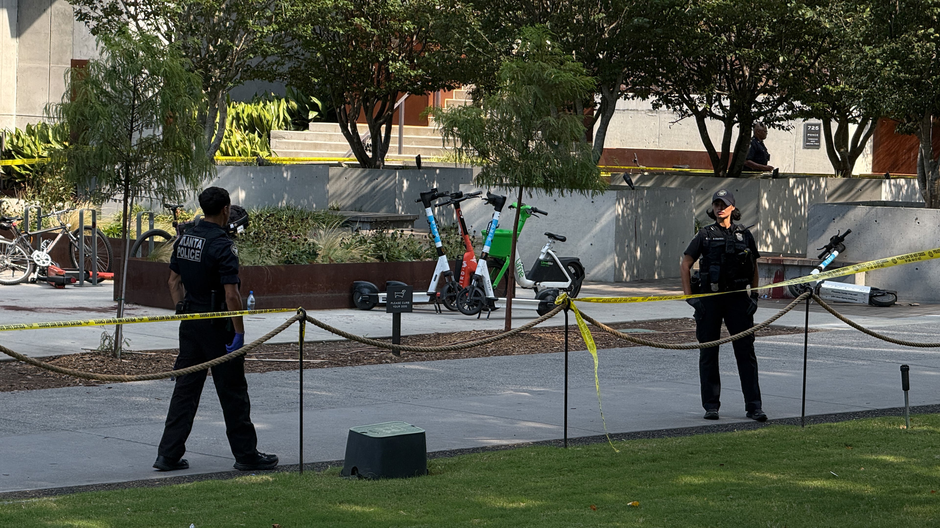 Police investigate the scene of a fatal stabbing along the Atlanta Beltline on Sunday, Aug. 23, 2026. (Megan Varner for the AJC)