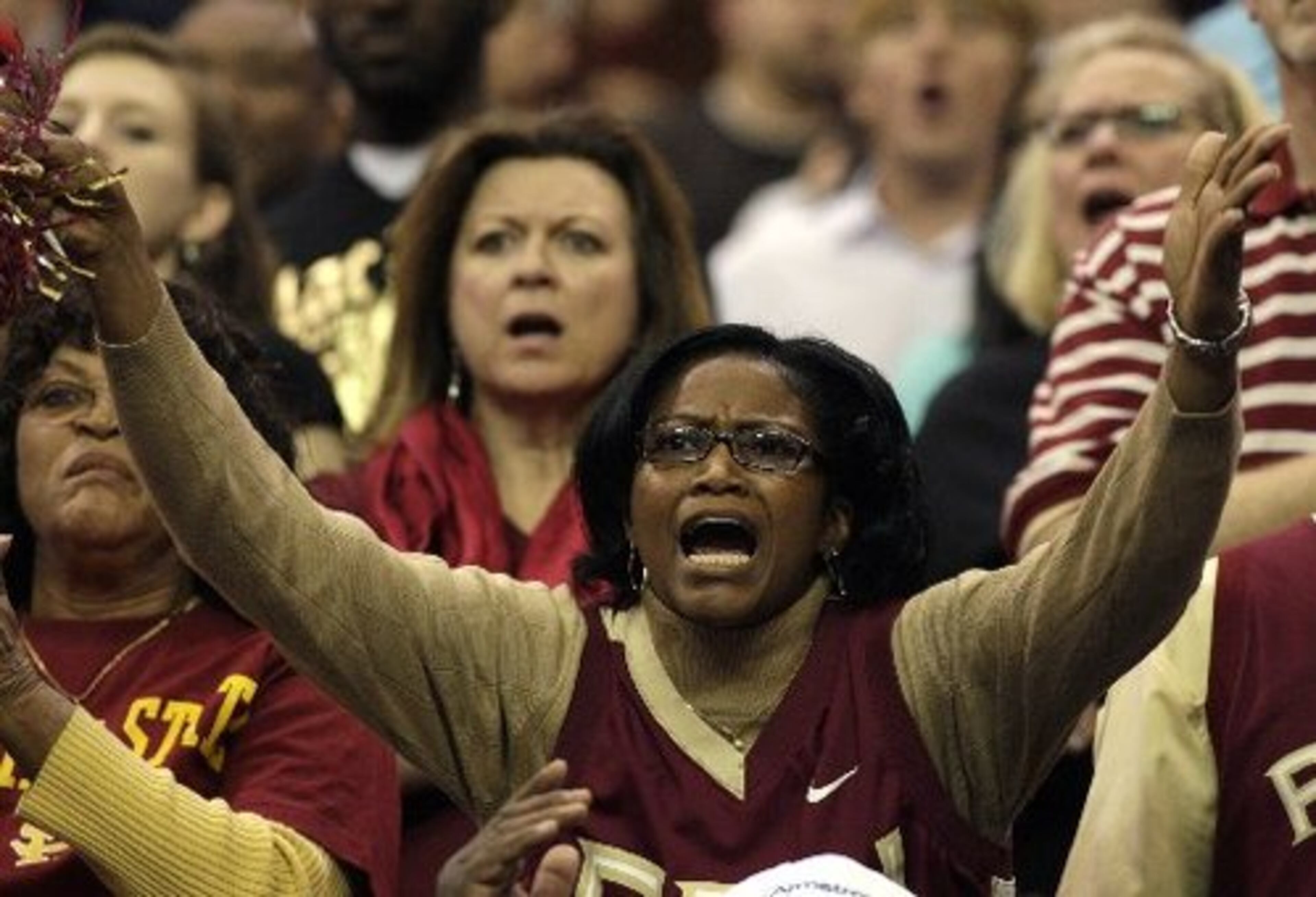 Stephanie Douglas reacts to a no-call against her son, Toney Douglas of Florida State. Her son played at Jonesboro High.