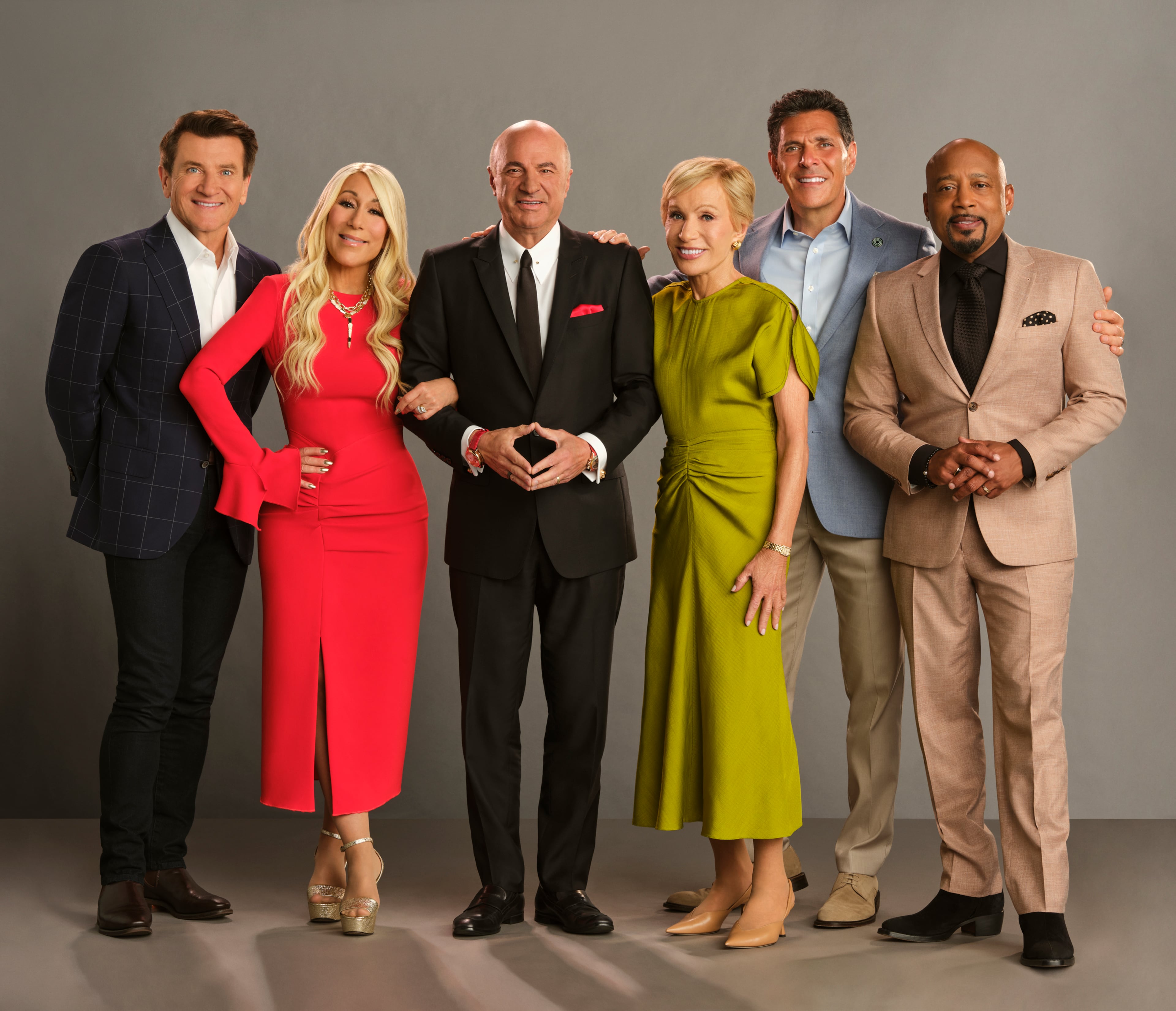 ABC's “Shark Tank” stars Robert Herjavec, Lori Greiner, Kevin O’Leary, Barbara Corcoran, Daniel Lubetzky, and Daymond John. (Courtesy of Disney/Maarten De Boer)