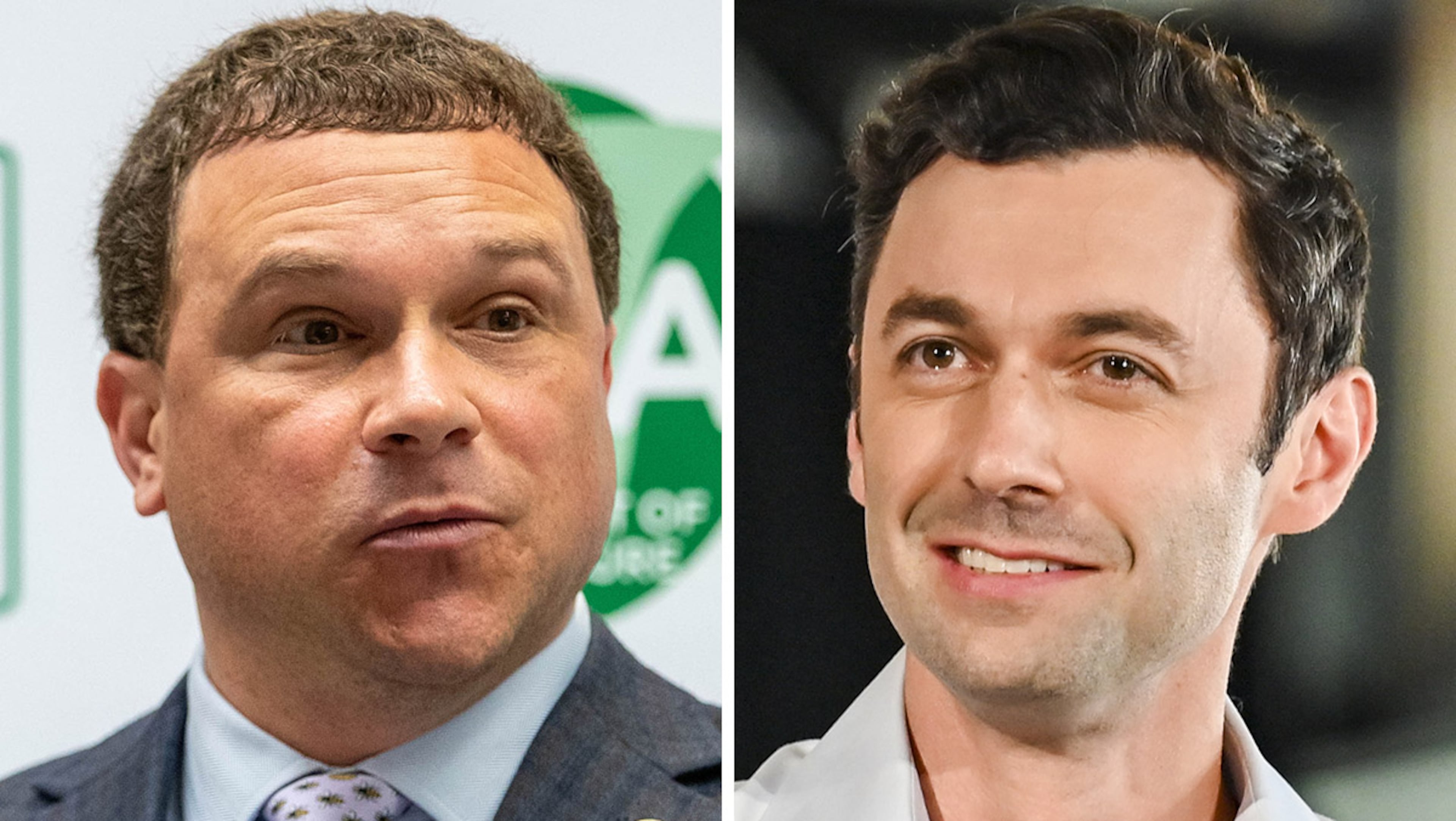 Georgia Agricultural Commissioner Tyler Harper is a Republican, while U.S. Sen. Jon Ossoff is a Georgia Democrat up for reelection in 2026. (AJC file photos)