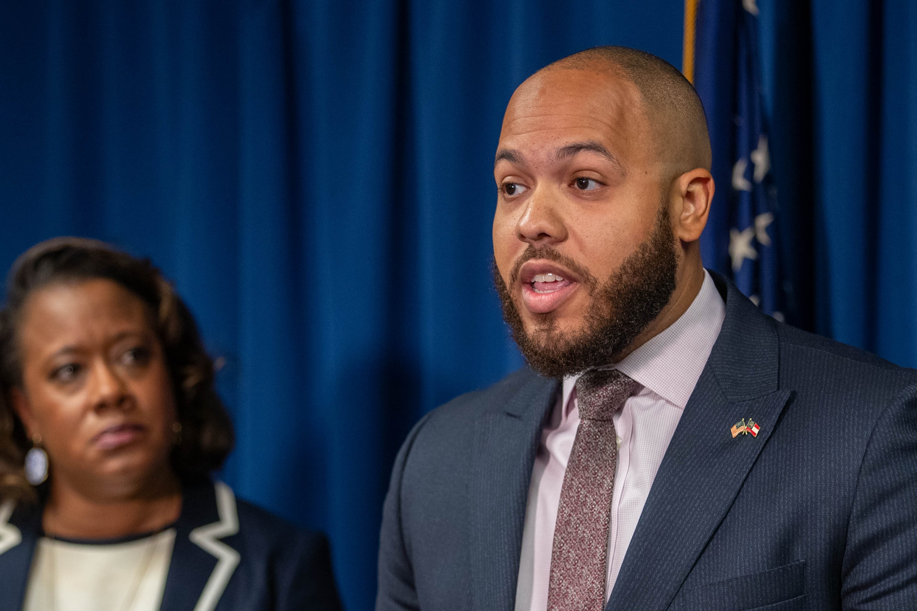 Augusta Judicial Circuit District Attorney Jared Williams joined other DAs in the area to file a lawsuit against the state of Georgia and commissioners in regards to Senate Bill 92 in Decatur on Wednesday, August 2, 2023. (Katelyn Myrick/AJC)