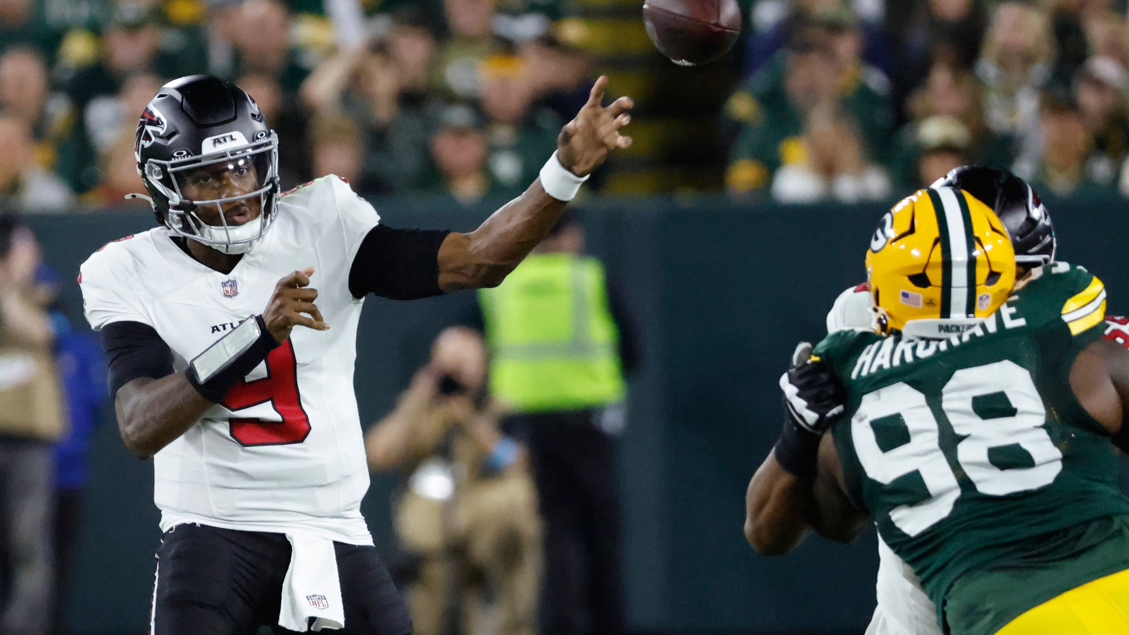 Falcons quarterback Michael Penix Jr. needed a few plays to shake off the rust, but never looked back once he found his rhythm against Green Bay on Sept. 24, 2026. (Mike Roemer/AP)