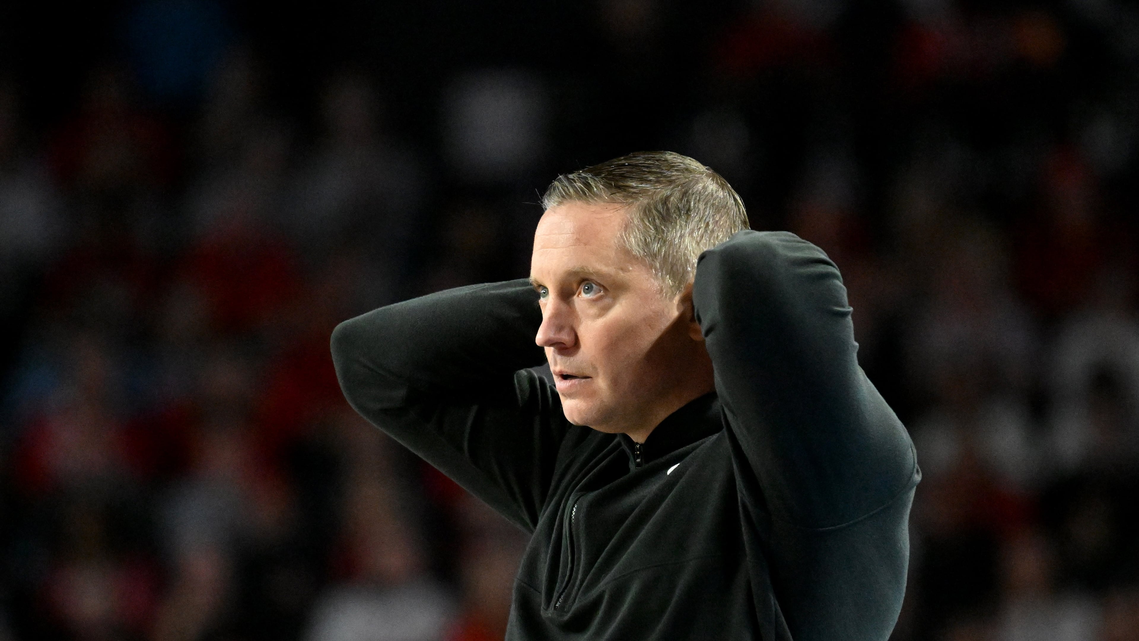 Georgia head coach Mike White reacts during the second half in an NCAA college basketball game at Stegeman Coliseum, Saturday, Jan. 17, 2026, in Athens. Georgia won that game 90-76 over Arkansas. (Hyosub Shin/AJC)