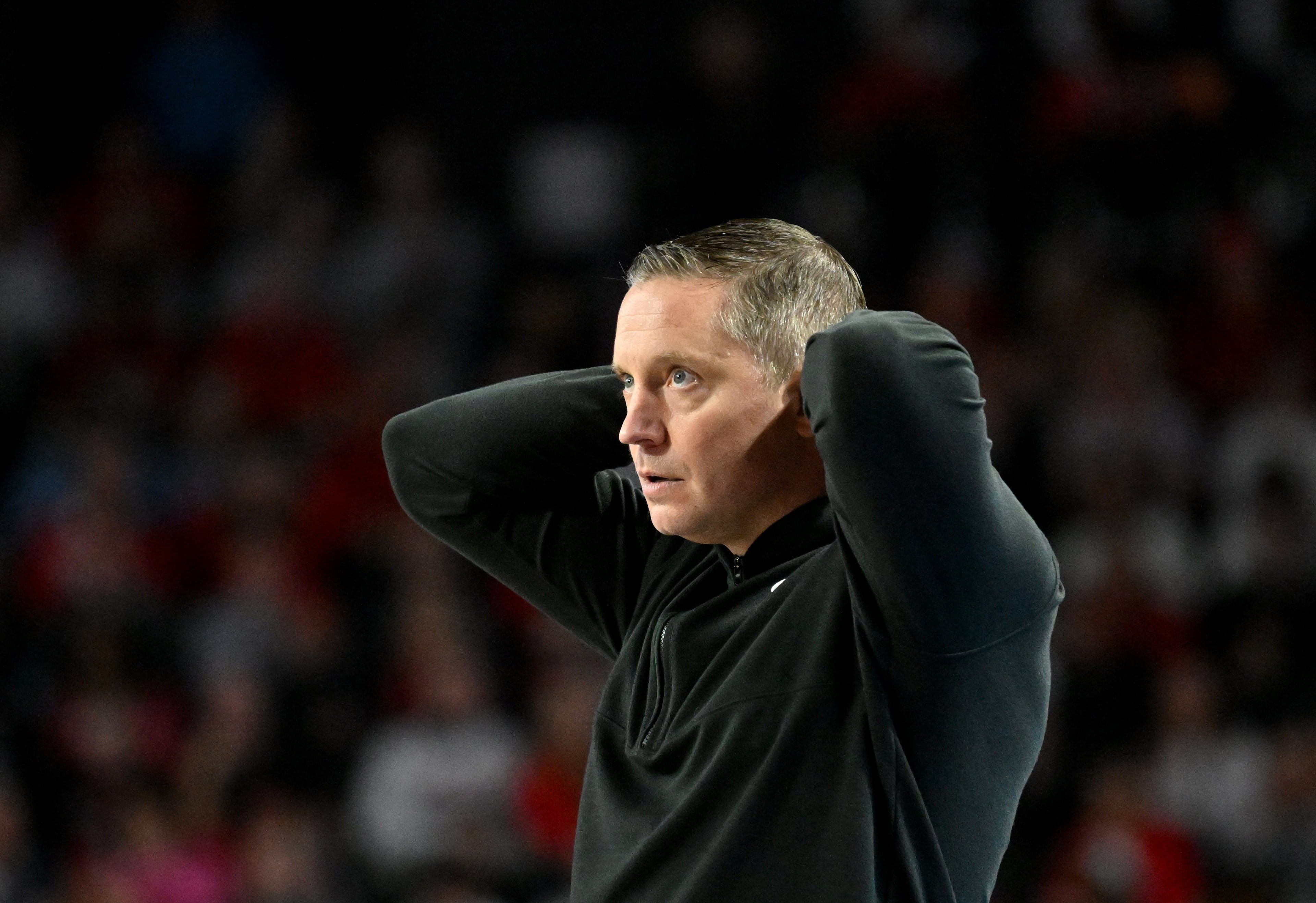 Georgia head coach Mike White reacts during the second half in an NCAA college basketball game at Stegeman Coliseum, Saturday, Jan. 17, 2026, in Athens. Georgia won 90-76 over Arkansas. (Hyosub Shin/AJC)