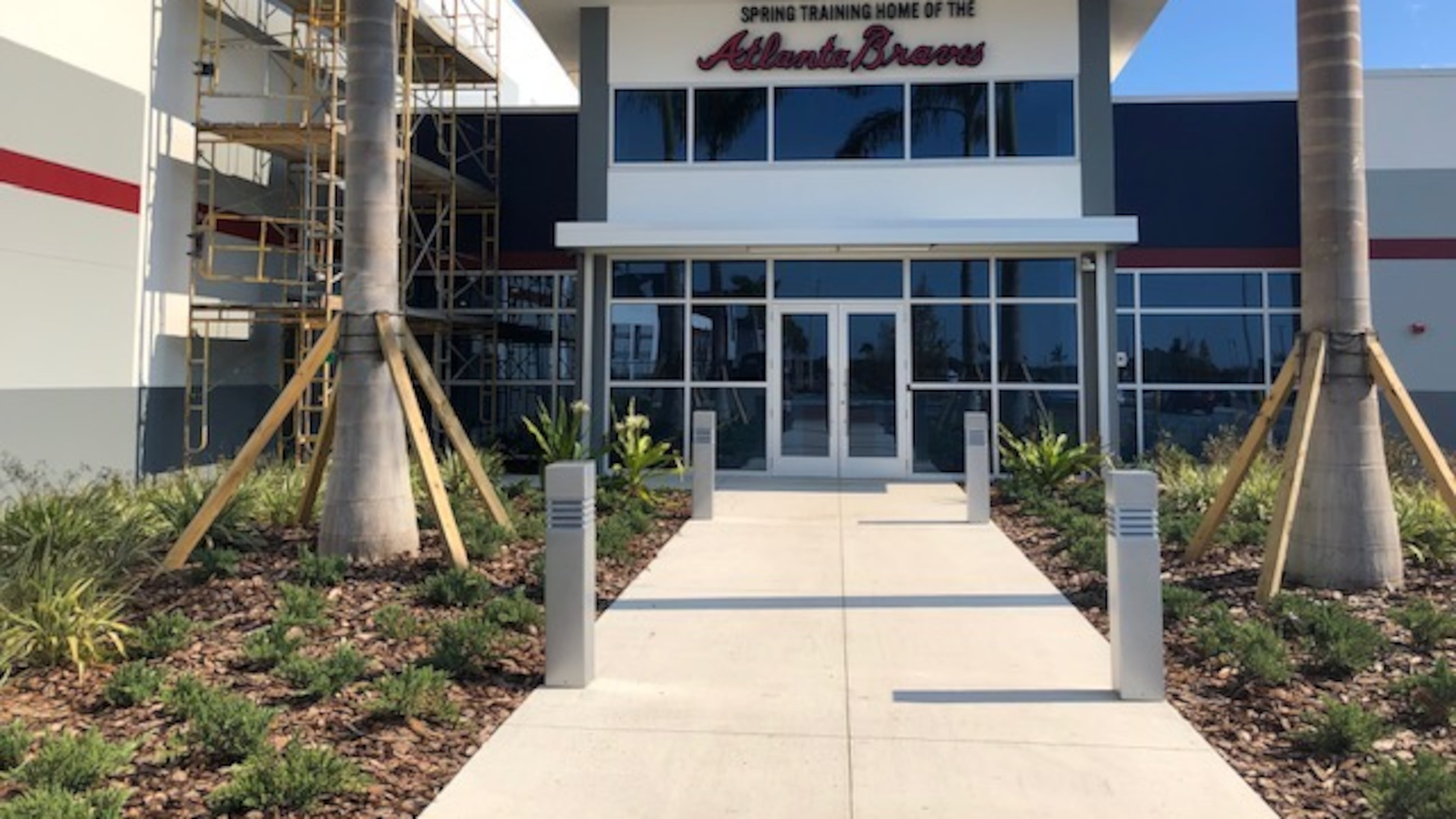 The entrance to the Braves Academy building in their North Port, Fla., complex