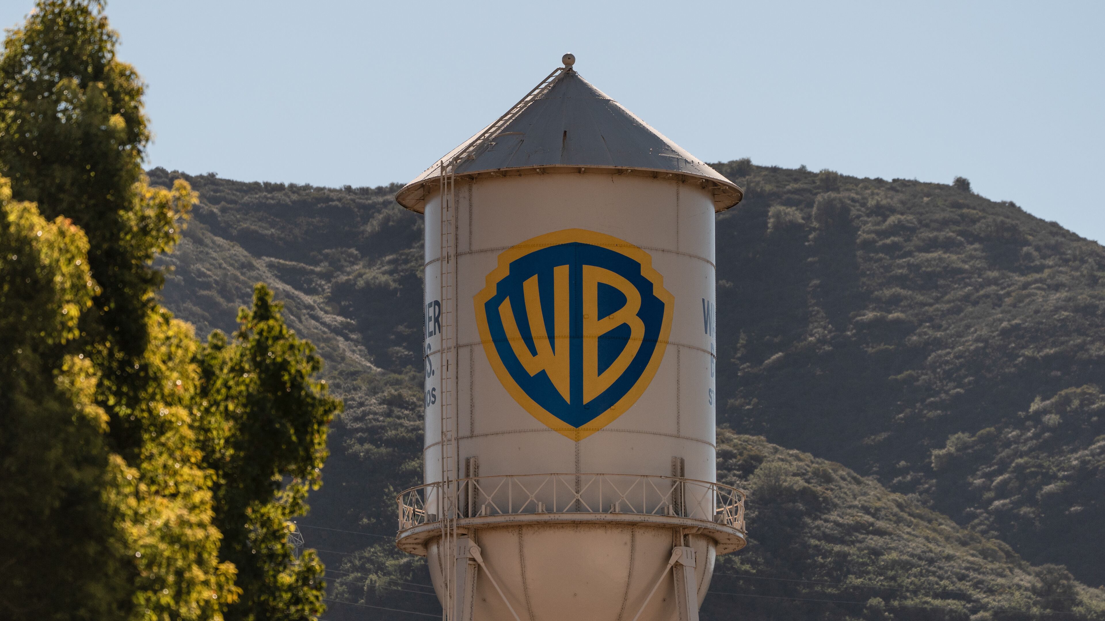 The Warner Bros. water tower is seen at Warner Bros. Studios in Burbank, Calif., Friday, Dec. 5, 2025. (AP Photo/Jae C. Hong)