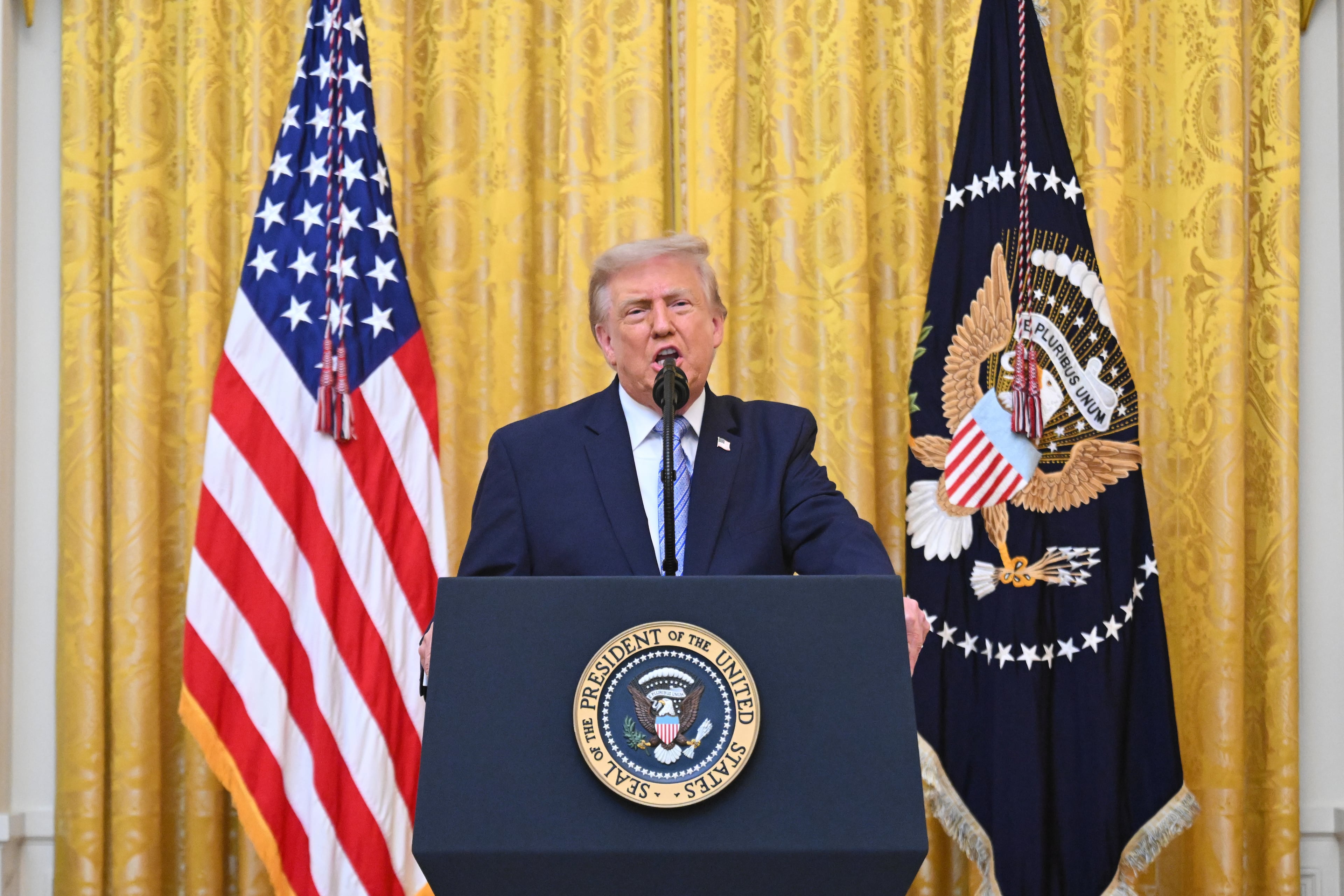 President Donald Trump speaks in the East Room of the White House last week. (Saul Loeb/AP Pool)
