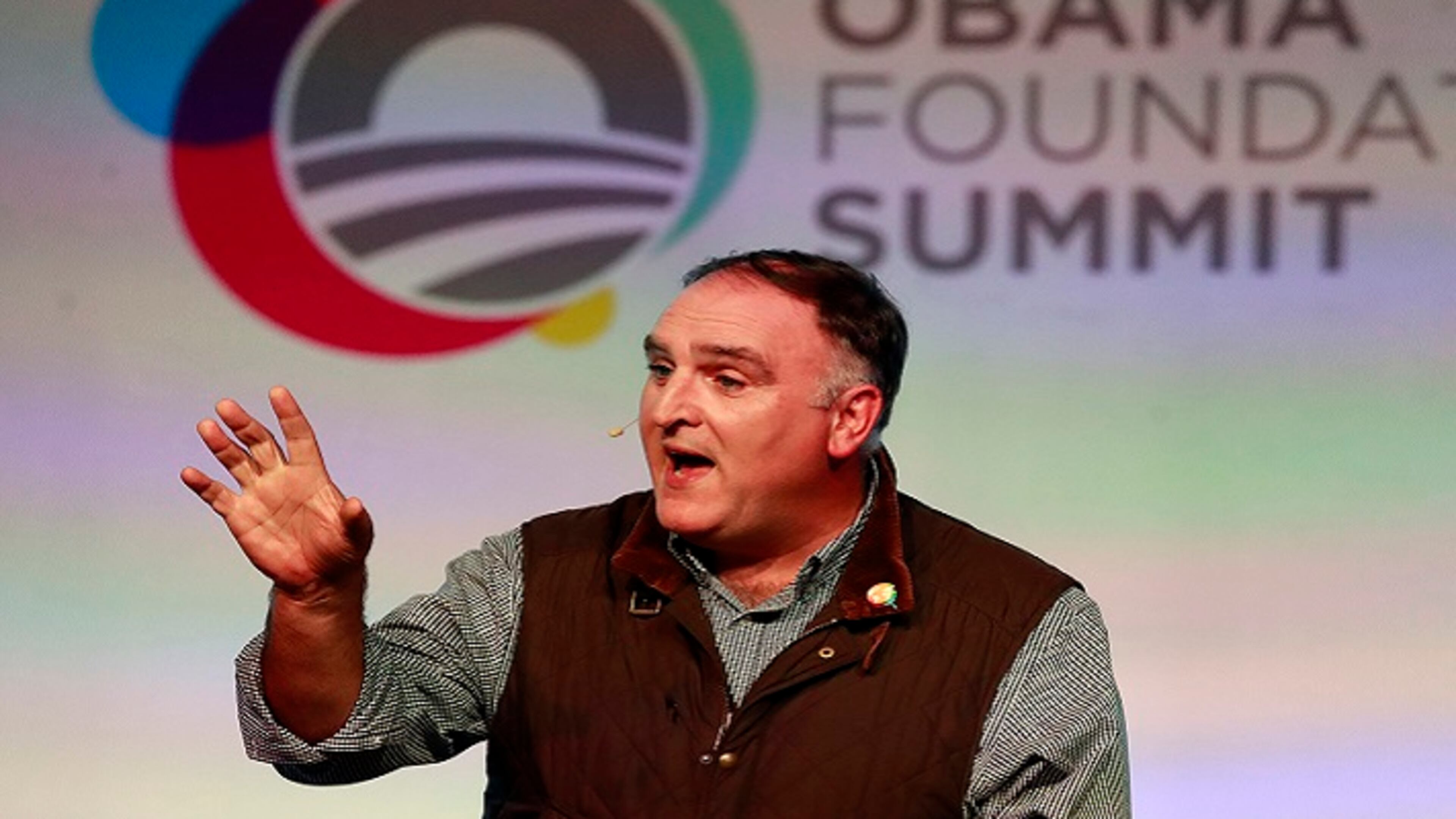 Chef Jose Andres speaks during Day 2 of the Obama Foundation Summit at Marriott Marquis in Chicago on Wednesday, Nov. 1, 2017. (Nuccio DiNuzzo/Chicago Tribune)