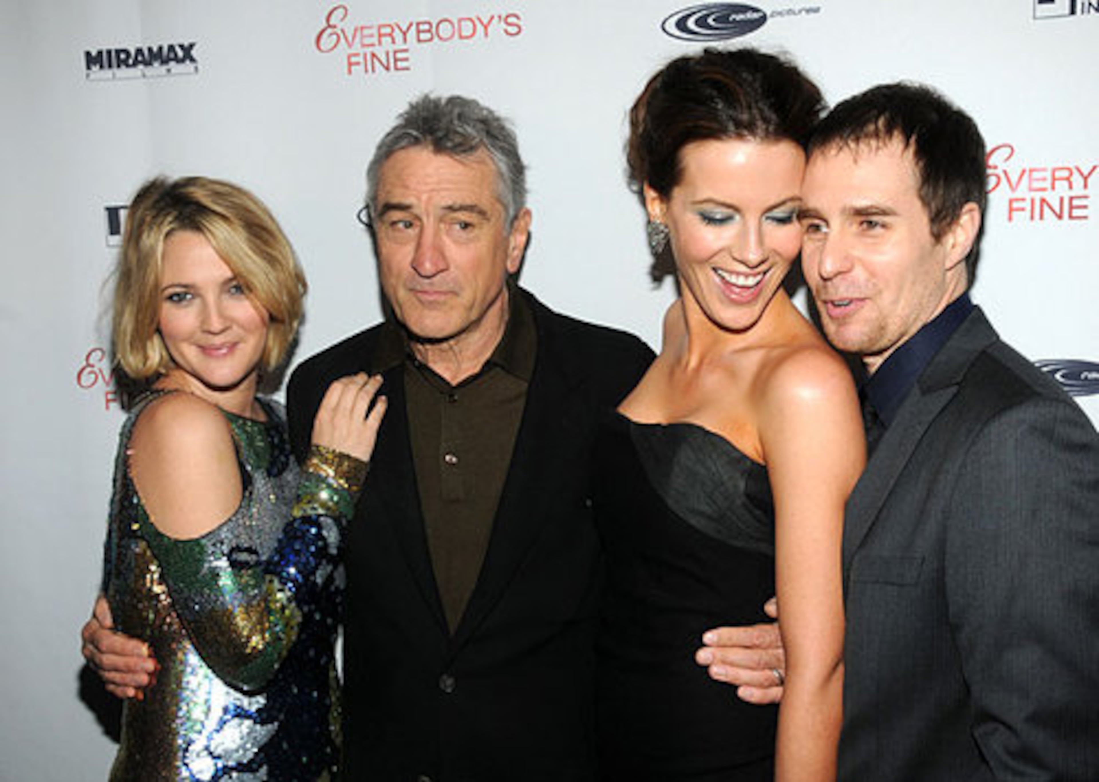 From left, Robert De Niro, Drew Barrymore, Kate Beckinsale and Sam Rockwell attend the premiere of "Everybody's Fine" in New York, on Thursday, Dec. 3.