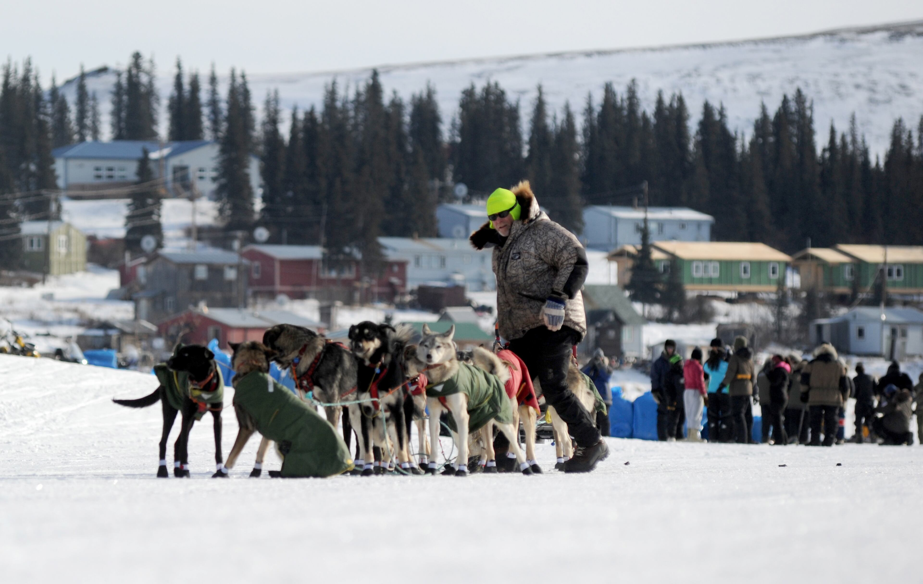 Iditarod musher Jeff King, from Denali, Alaska, is the first musher to leave the White Mountain checkpoint during the 2014 Iditarod Trail Sled Dog Race on Monday, March 10, 2014. (AP Photo/The Anchorage Daily News, Bob Hallinen)