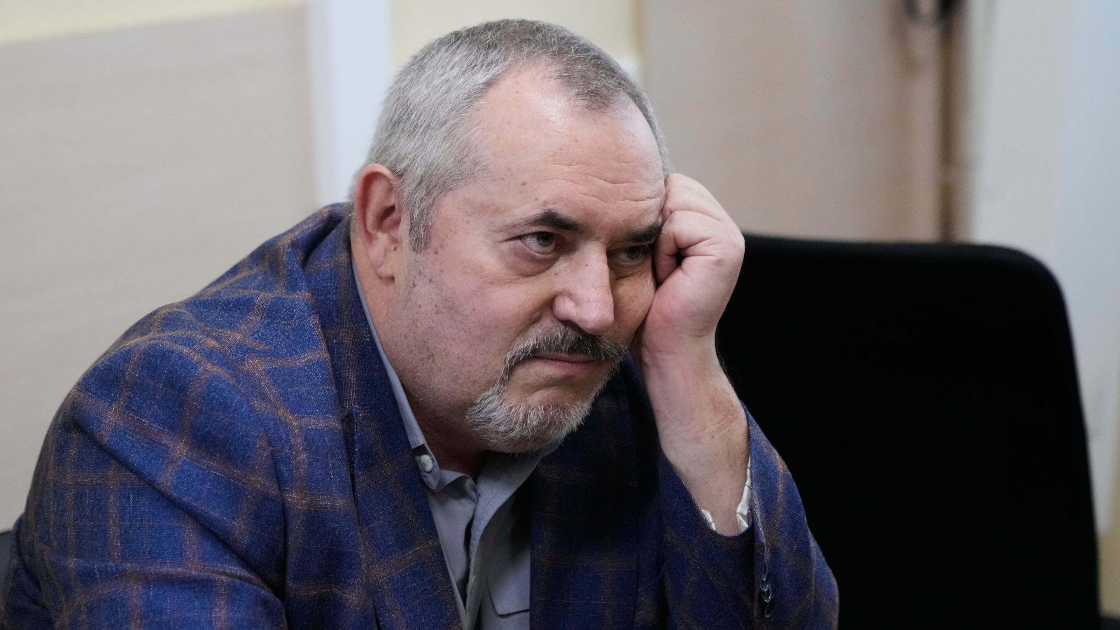 Russian politician Boris Nadezhdin, accused of displaying "extremist symbols," attends a court session in the town of Dolgoprudny outside Moscow, Russia, Friday, July 17, 2026. (AP Photo/Pavel Bednyakov)