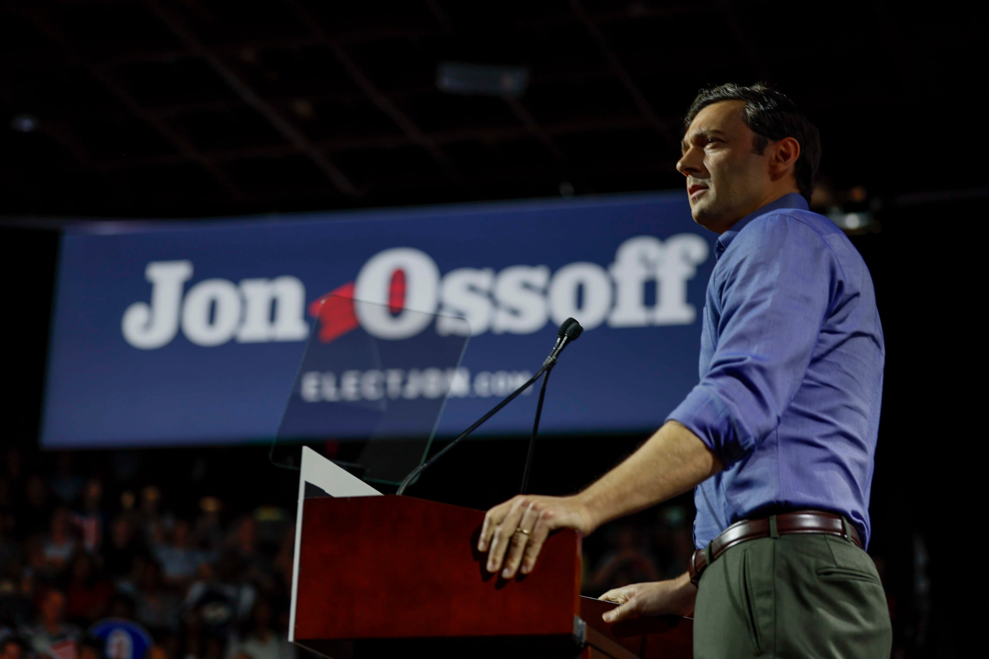 U.S. Sen. Jon Ossoff addresses supporters at a campaign rally in Atlanta earlier this month. (Miguel Martinez/AJC)