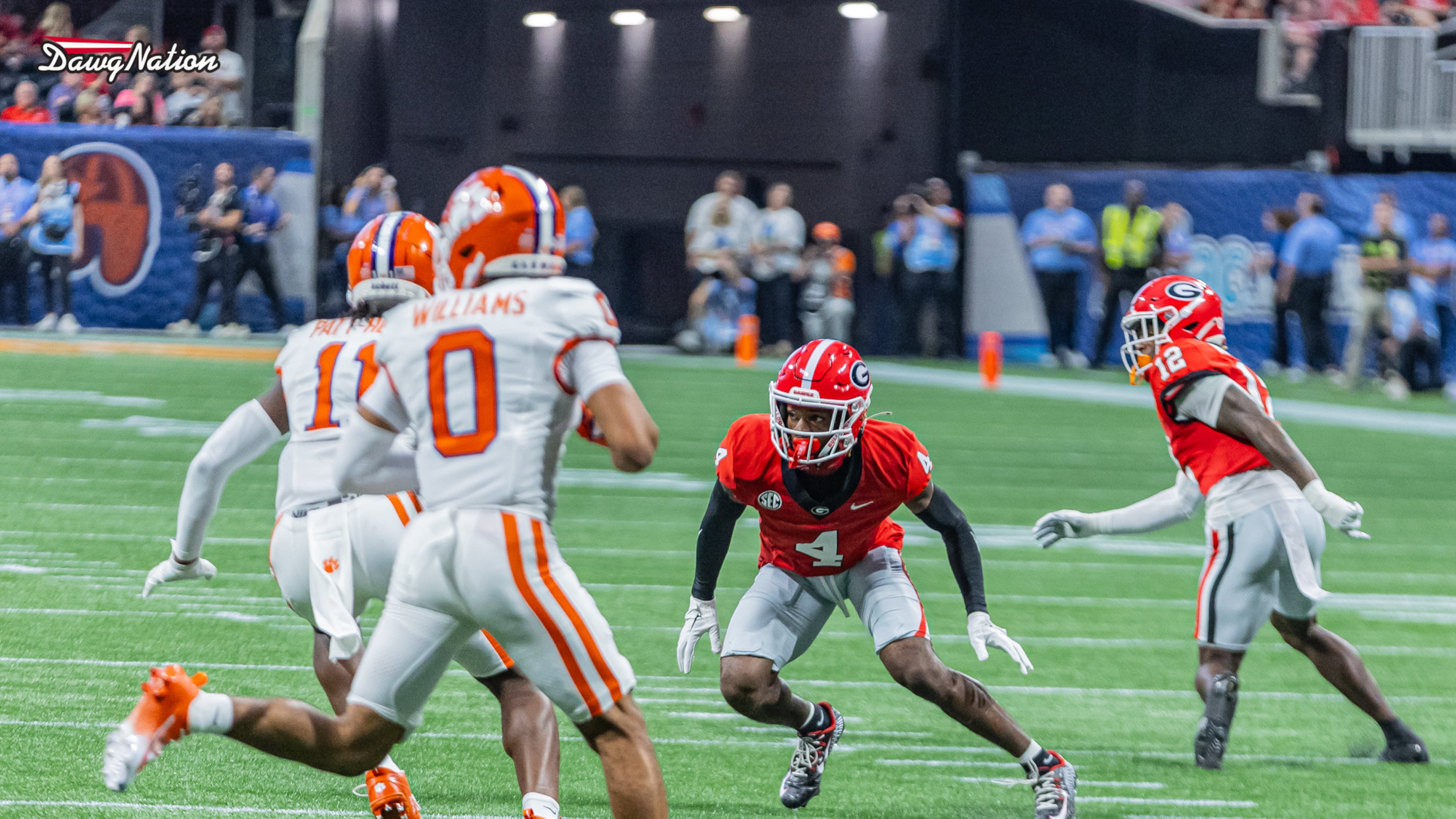Former 5-star safety KJ Bolden came up big for the Bulldogs in his debut performance as a freshman in the Georgia secondary, on Aug. 31, 2024. Bolden finished tied for second among all Bulldogs with his four tackles. He logged 49 total snaps against Clemson. (Jeff Sentell/ DawgNation)