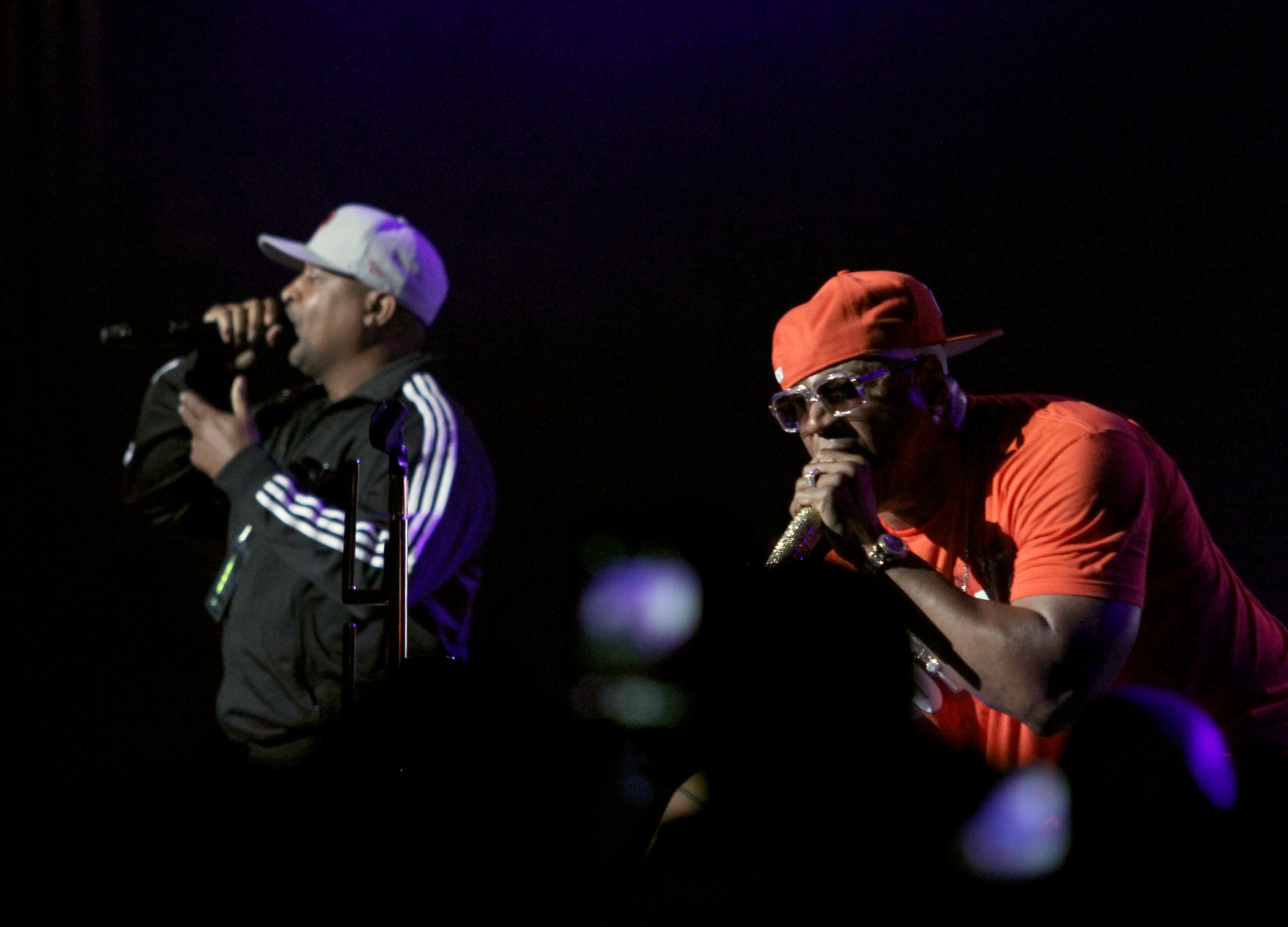 Public Enemy's Chuck D joins LL Cool J on the stage during his closing set performing from the new joint release, "Whaddup," in his closing set of the Kings of the MIC Tour at the Fox Theatre in Atlanta Tuesday, June 4, 2013.