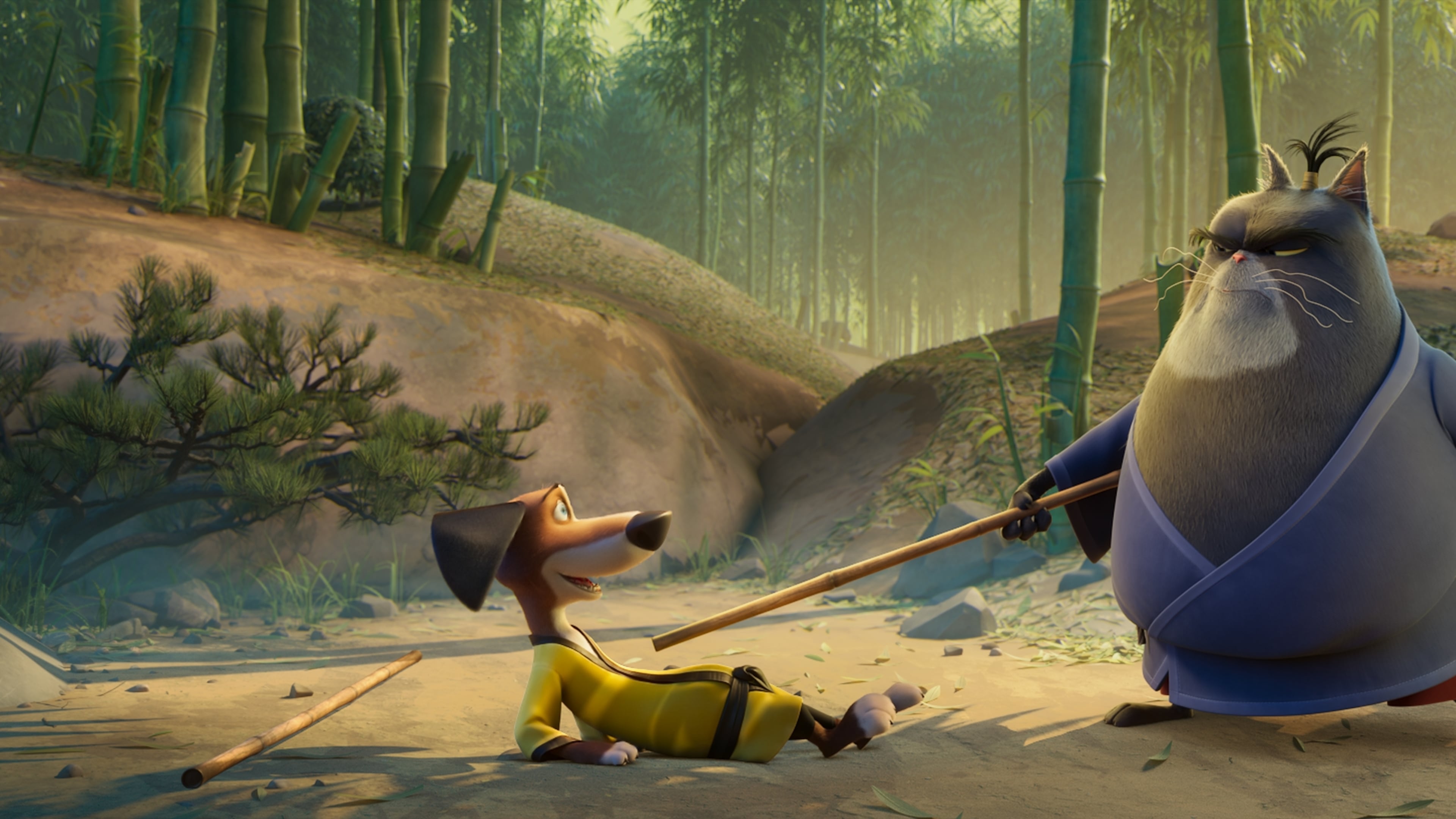 Michael Cera as “Hank” and Samuel L. Jackson as “Jimbo” in Paws of Fury: The Legend of Hank from Paramount Pictures, Nickelodeon Movies, Align, and Aniventure.