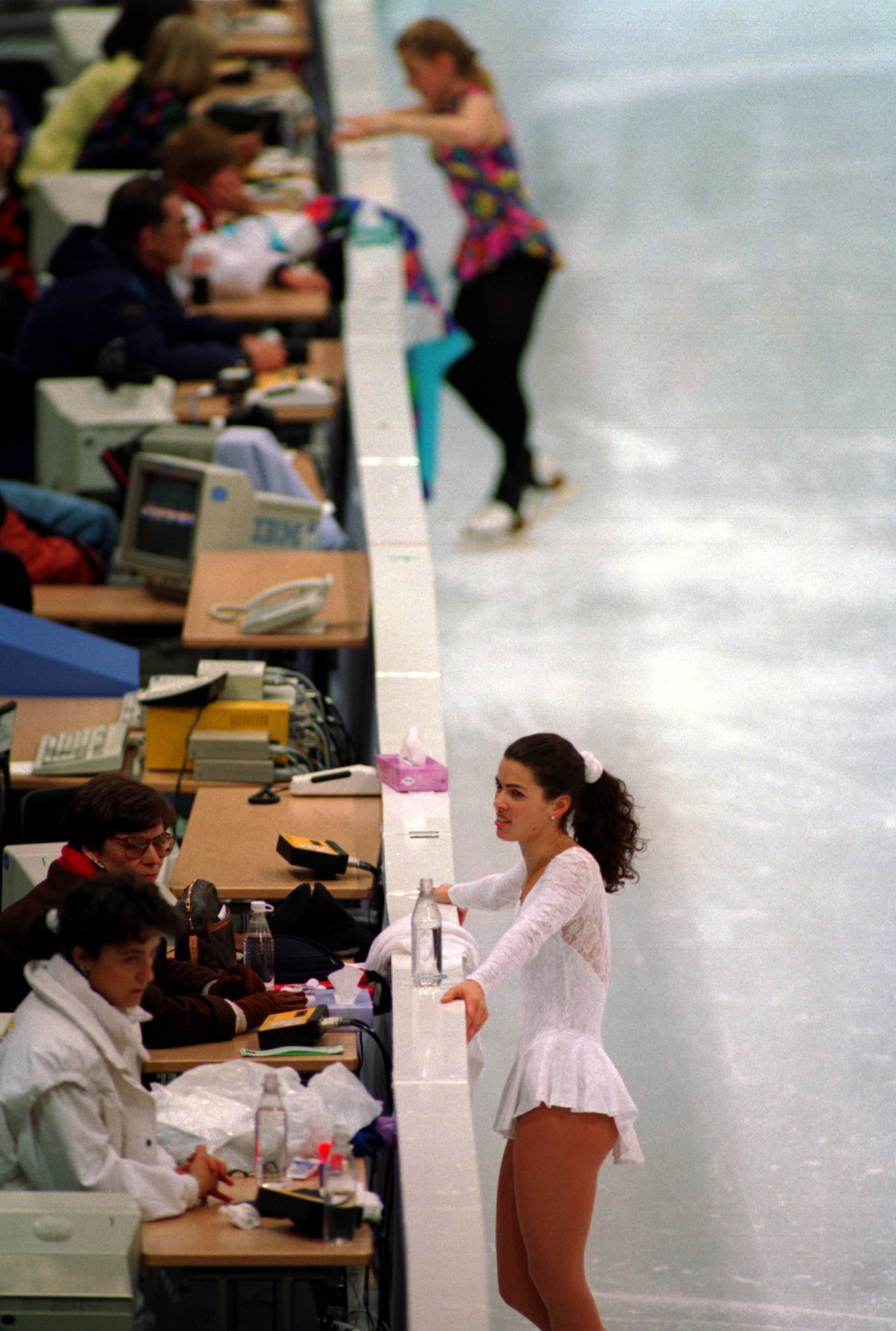 Nancy Kerrigan and Tonya Harding during training in Lillehammer, Norway. (Pascal Rondeau/ALLSPORT)