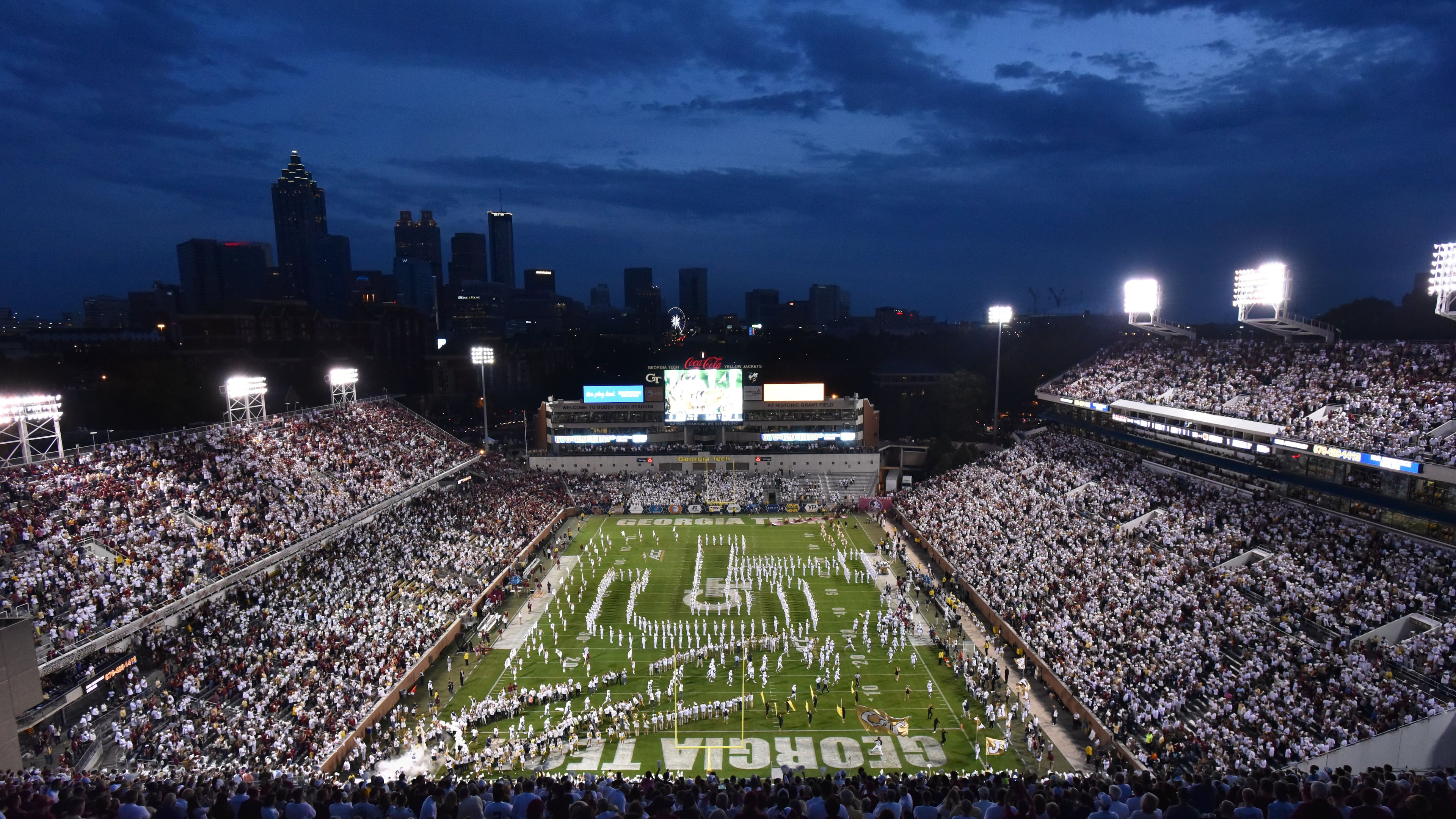 Georgia Tech Yellow Jackets and Florida State Seminoles take on the field before their game at Bobby Dodd Stadium on Saturday, October 24, 2015. HYOSUB SHIN / HSHIN@AJC.COM