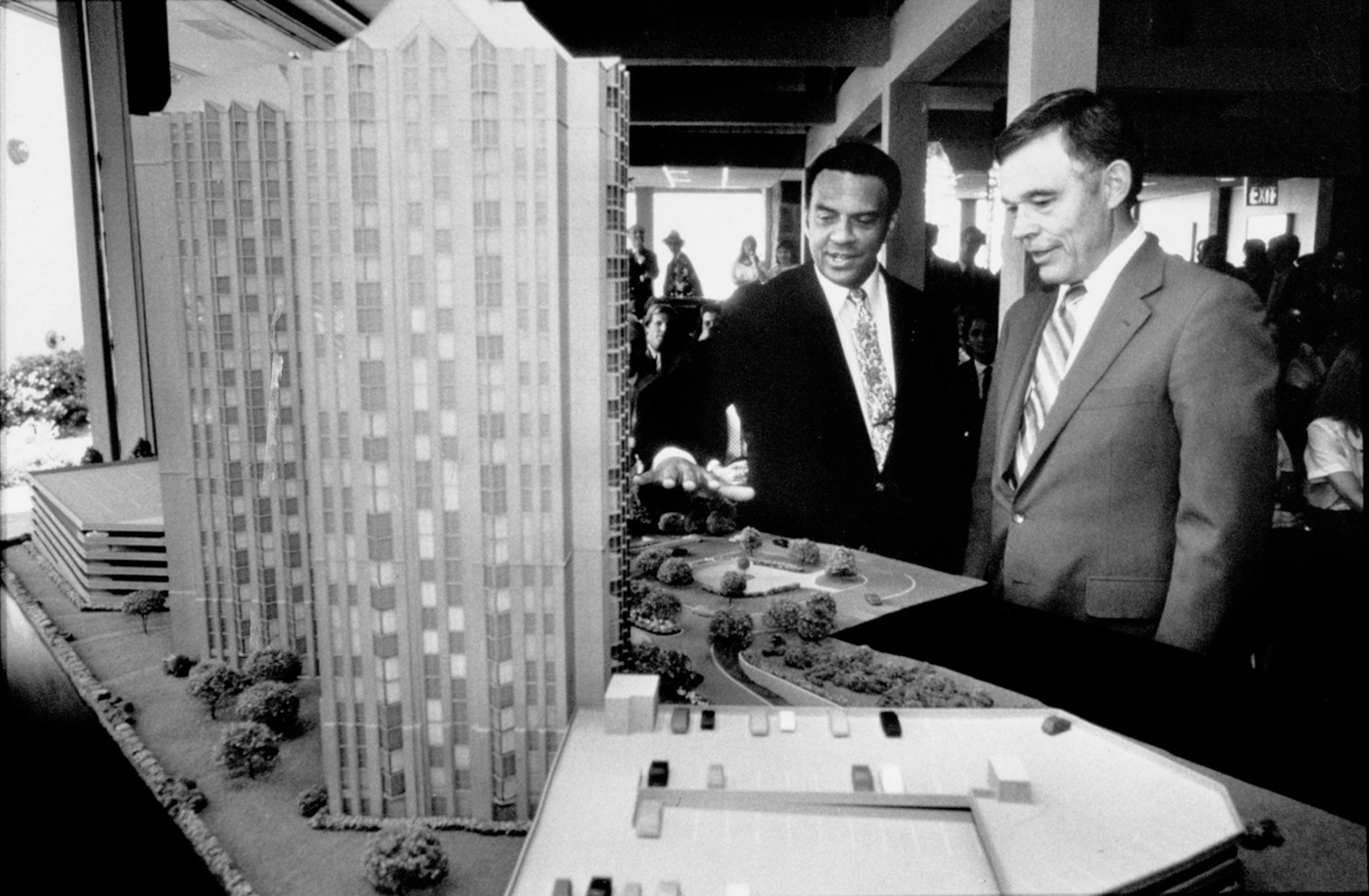 Mayor Young was eager to see Atlanta build itself to greater prosperity. He was personally friends with several of the city's biggest developers and championed projects that would recreate the city's downtown. Sometimes he ran afoul of community groups however, such as those who assembled to stop the building of Presidential Parkway. (Nick Arroyo / AJC Archive at GSU Library AJCP158-058aj)