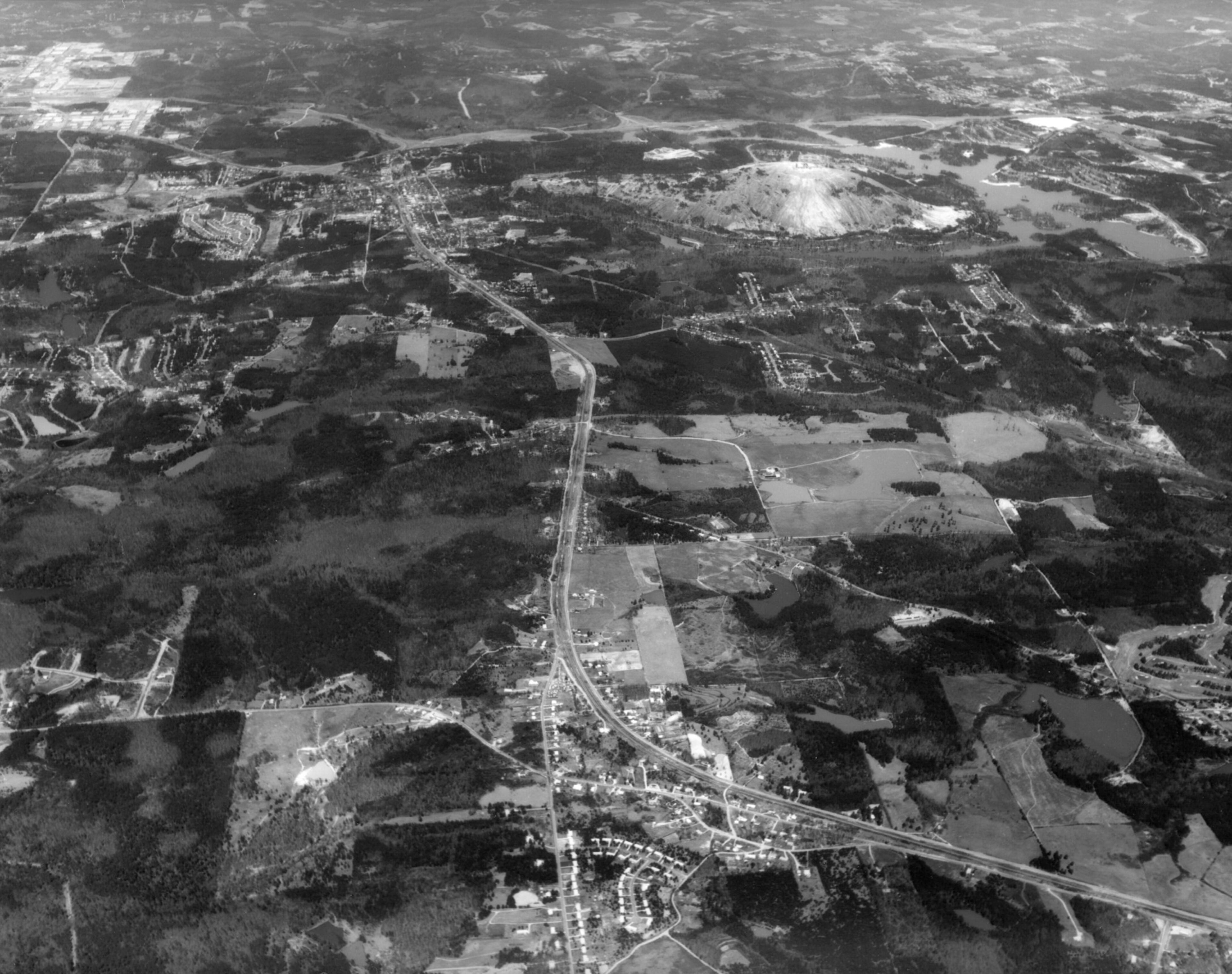 Panola Mountain and Stone Mountain in March 1971. Dillon-Reynolds Aerial Photography, Inc.
