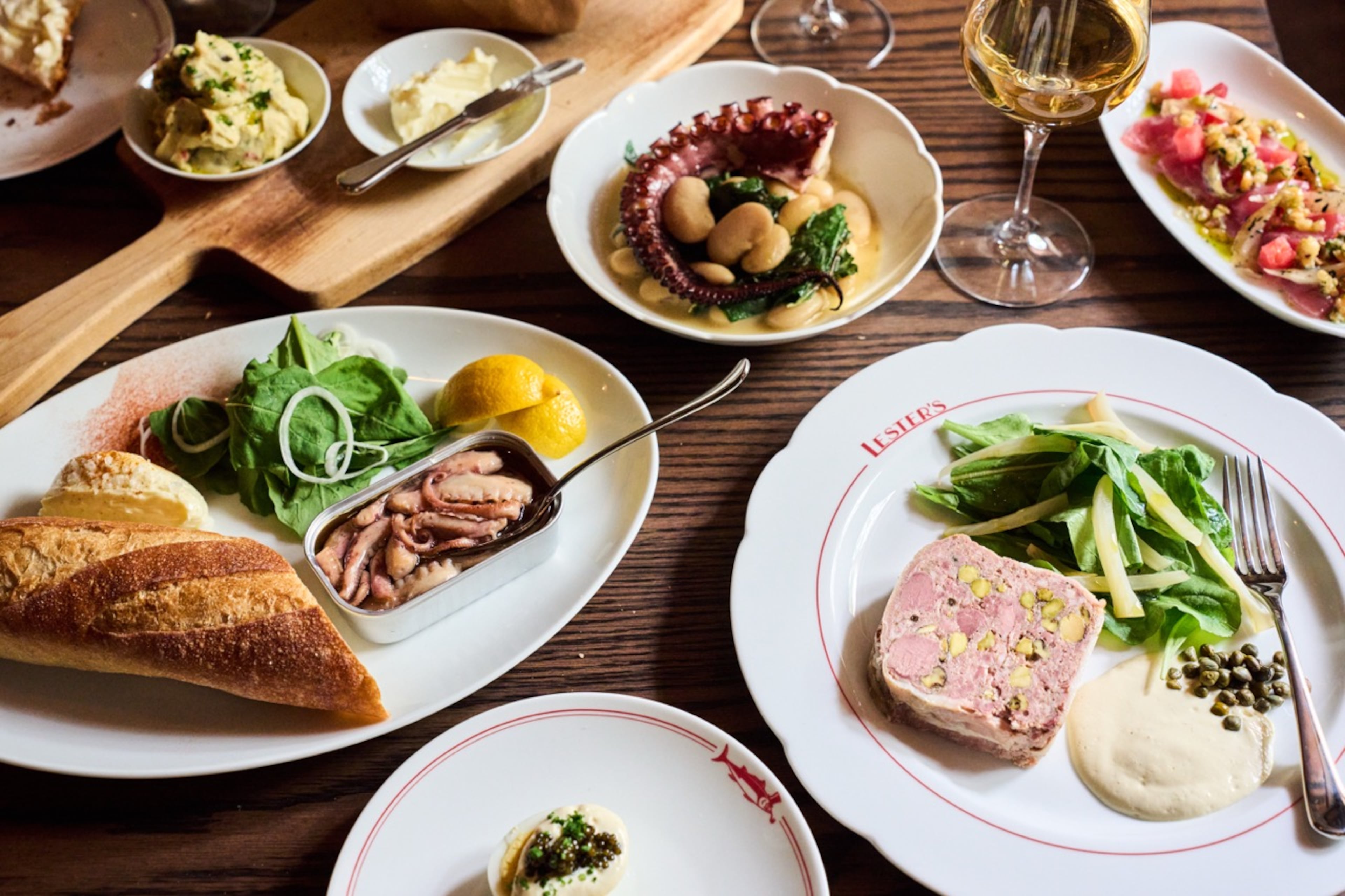 The French-influenced menu at Lester's includes fresh local seafood, tinned fish, pate and other items. (Courtesy of Peter Frank Edwards)