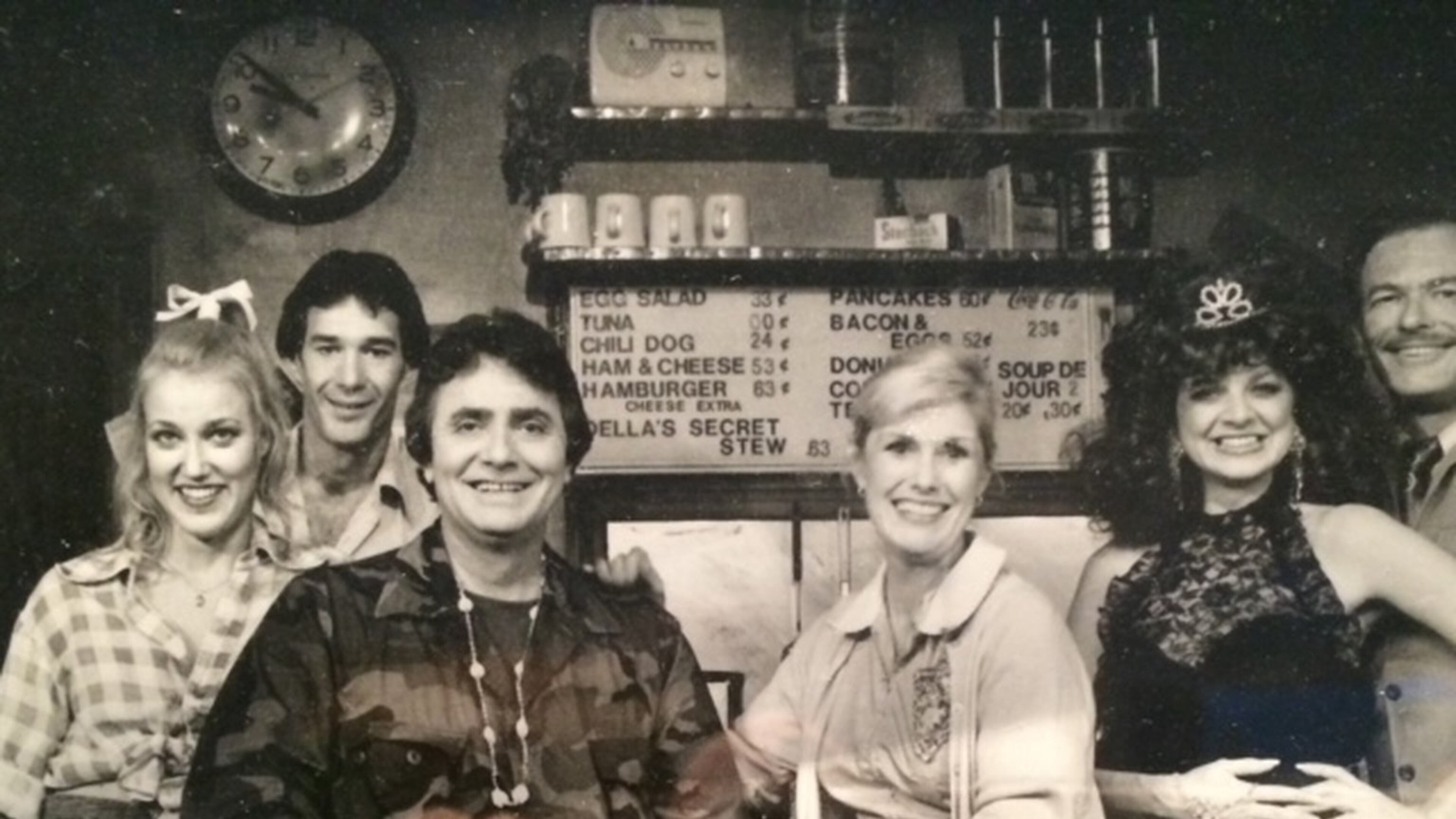 Gene Dale, third from left, and the cast from “Della’s Diner” at the dinner club and performance space he and business partner Gabe Benivenca ran, Upstairs at Gene & Gabe’s. The club was a center for Atlanta’s theater scene and socializing.
