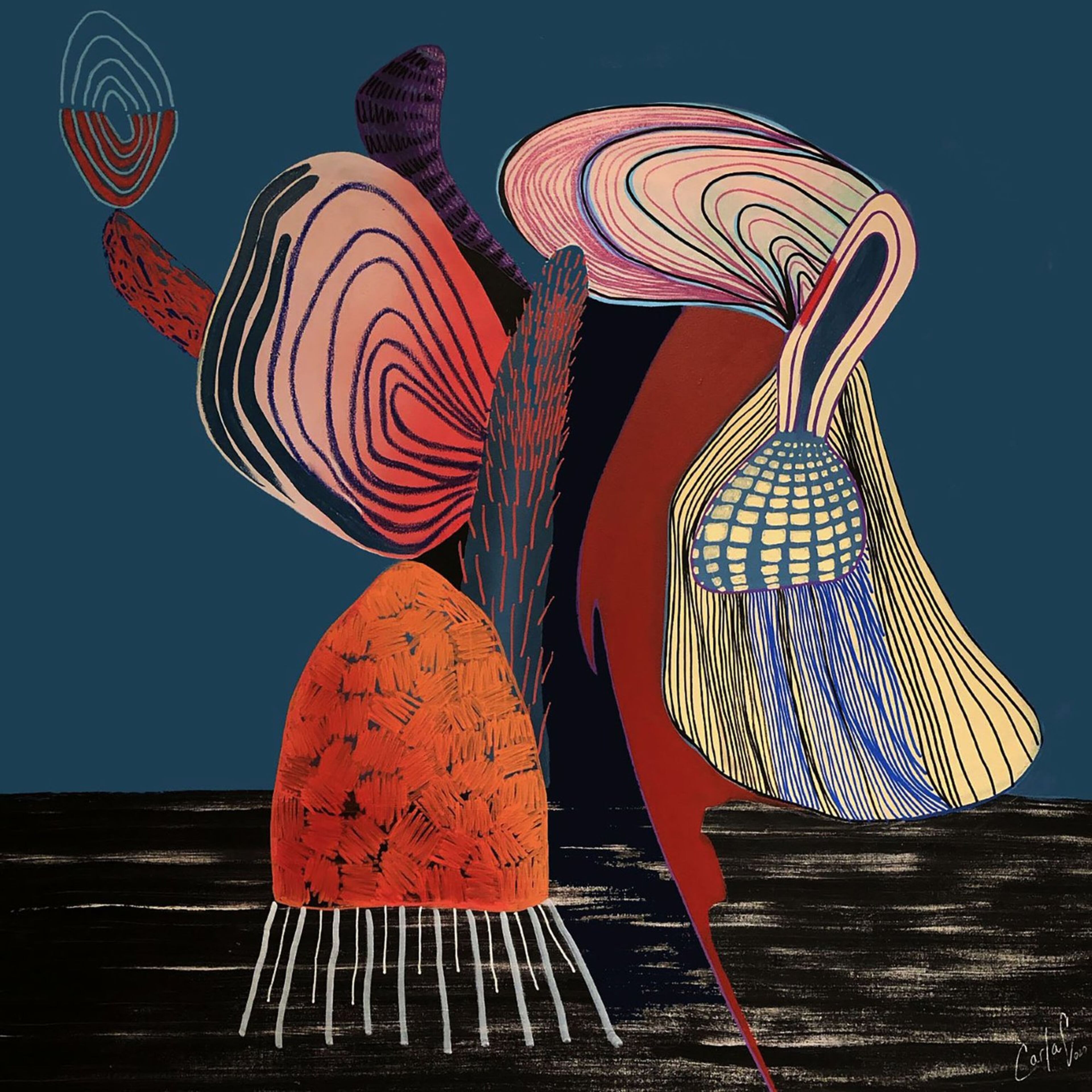 “Under the Night City Lights” (2020) mixed media on canvas by Carla Contreras. Photo credit: Carla Contreras