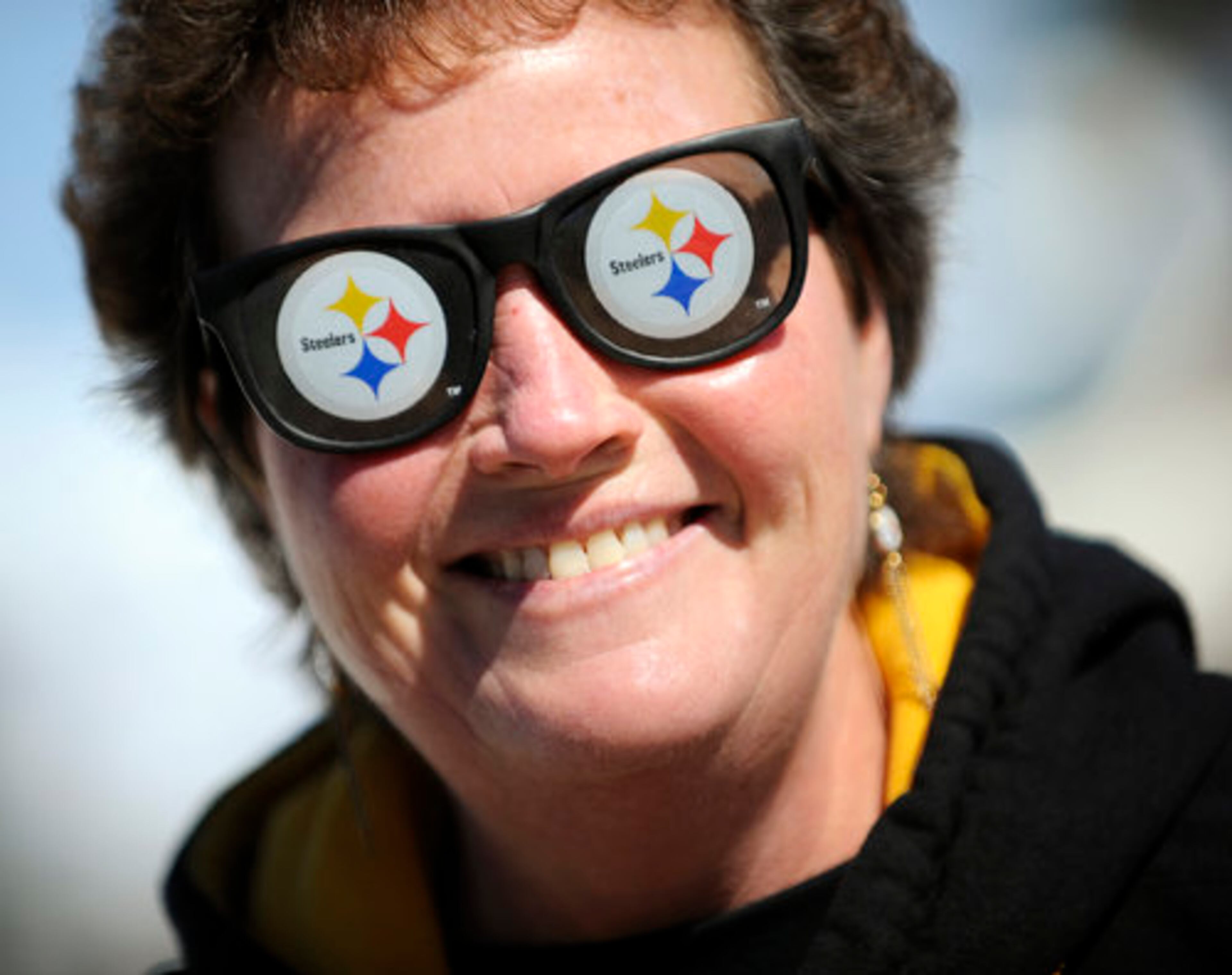 Terri Stullenburg of Ohio was one of the few Pittsburgh Steelers fans to show up to compete for two Super Bowl tickets in the Craziest Fan competition in Lincoln Square ahead of Super Bowl XLV in Arlington, Texas, on Saturday, Feb. 5, 2011