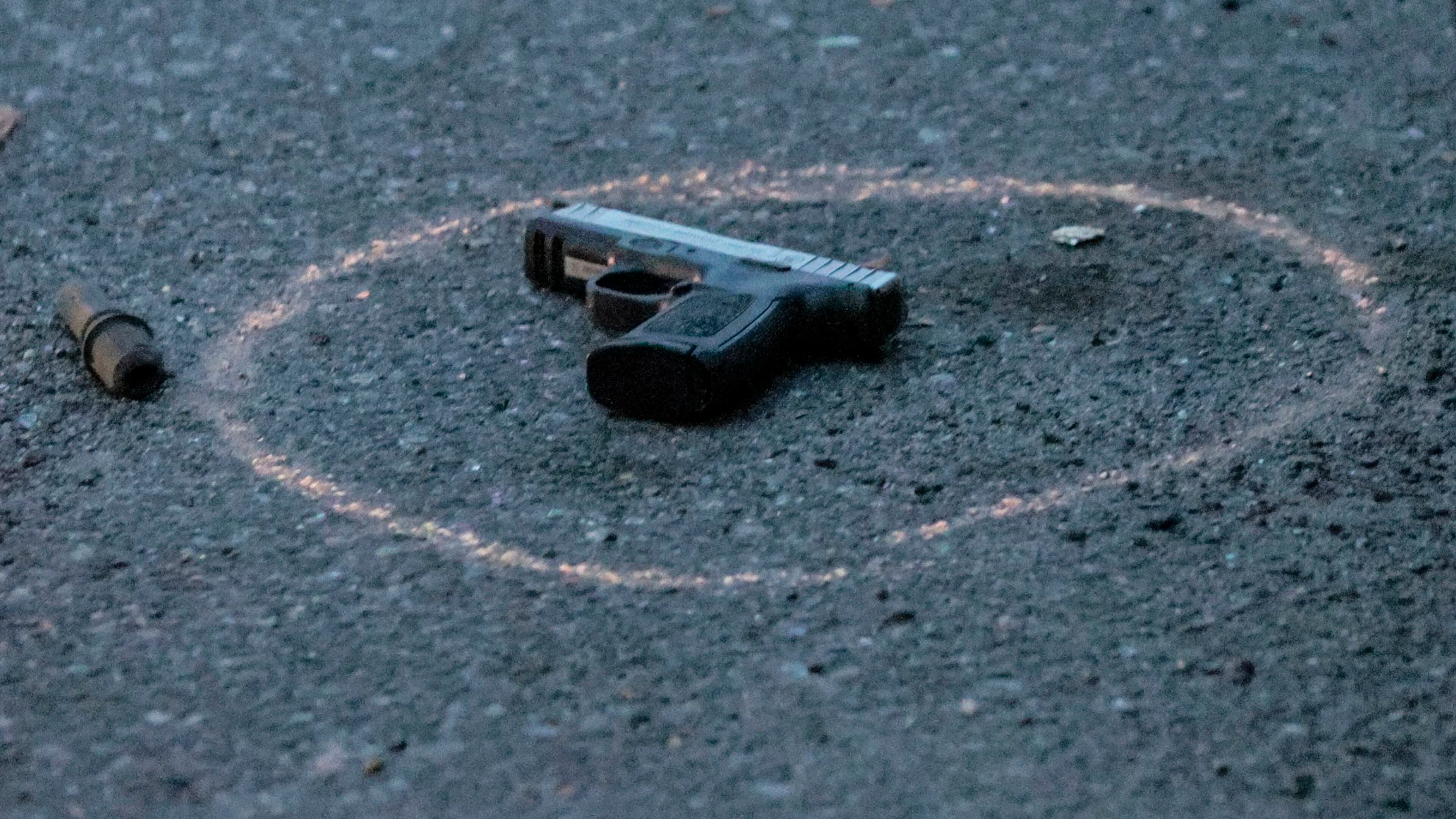 One of several guns found on the street as police investigated a shooting near a West Philadelphia recreation center in August. (Steven M. Falk/The Philadelphia Inquirer/TNS)