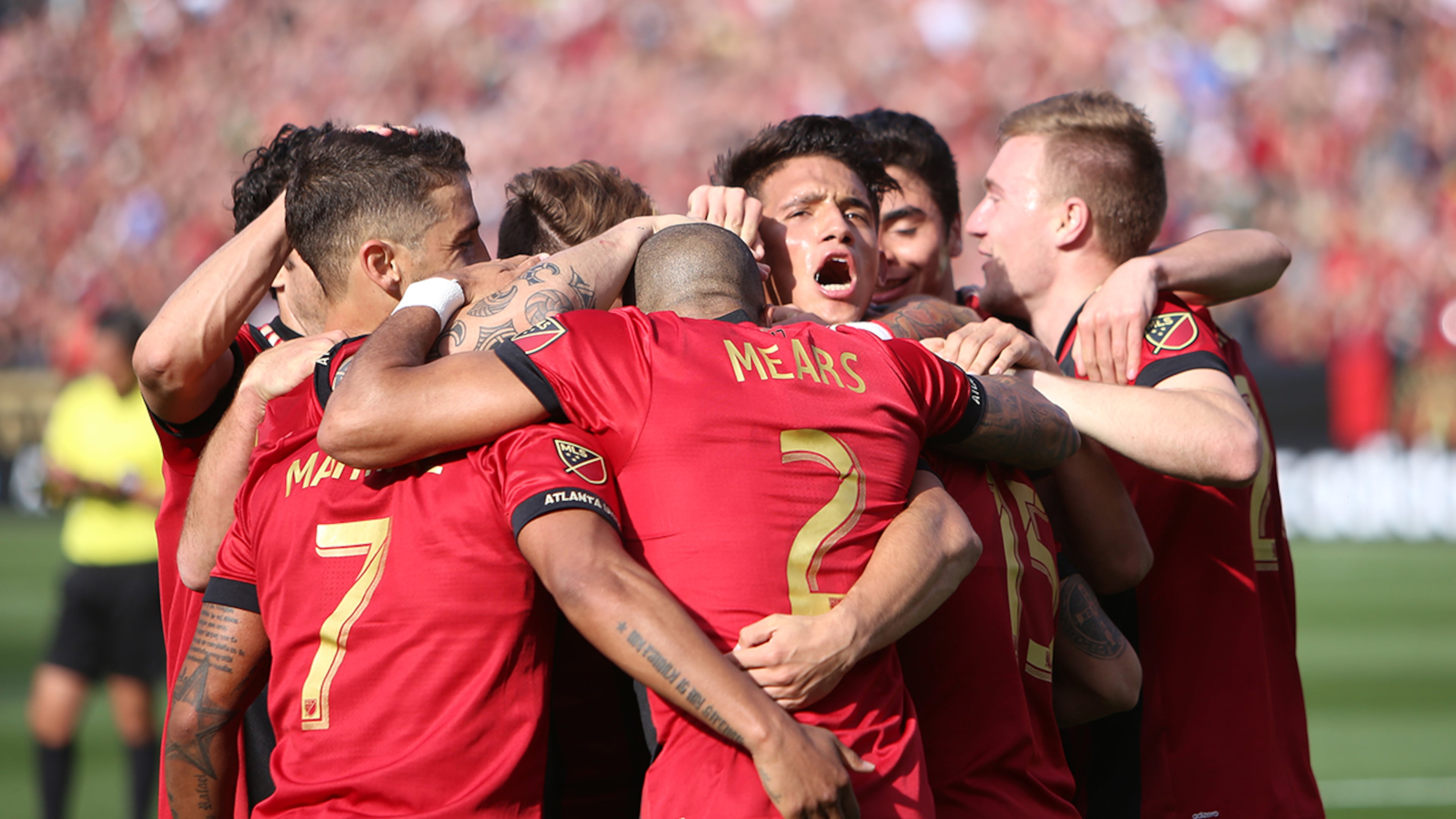MARCH 18, 2017 Atlanta, Atlanta Unted players surround Hector 'Tito'Villaba after scoring the third goal of the team.
