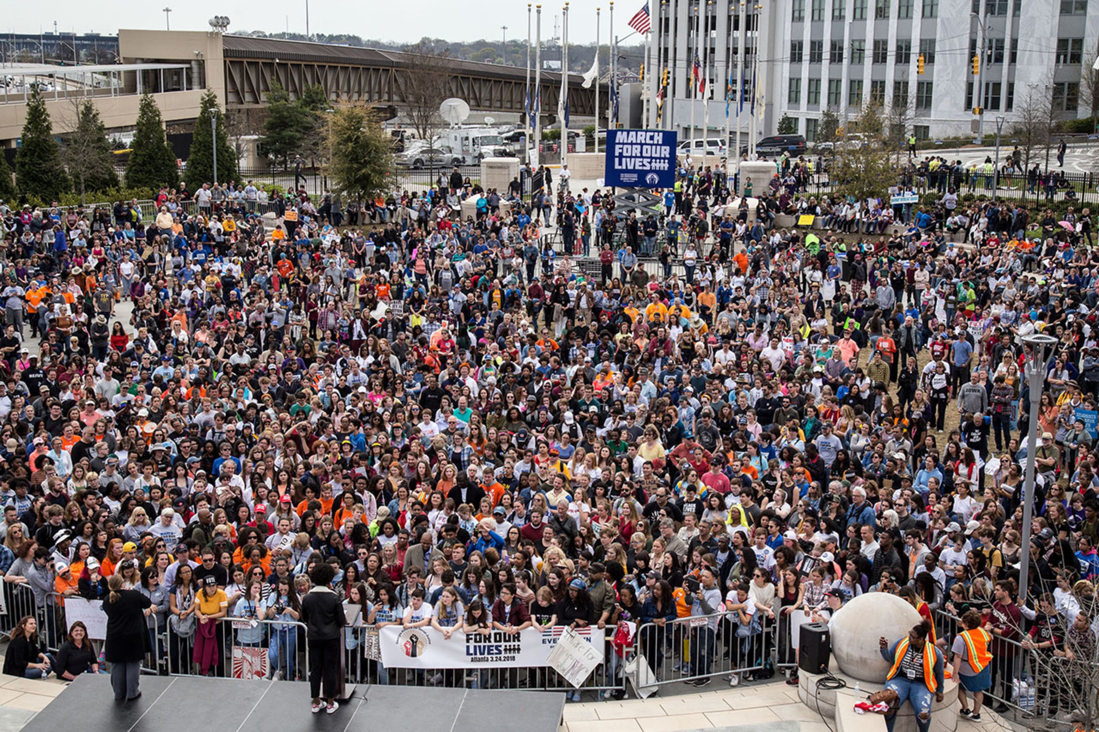 A large crowd gathers at Liberty Plaza, near the State Capitol at the end of the March For Our Life Atlanta rally Saturday, March 24, 2018. STEVE SCHAEFER / SPECIAL TO THE AJC