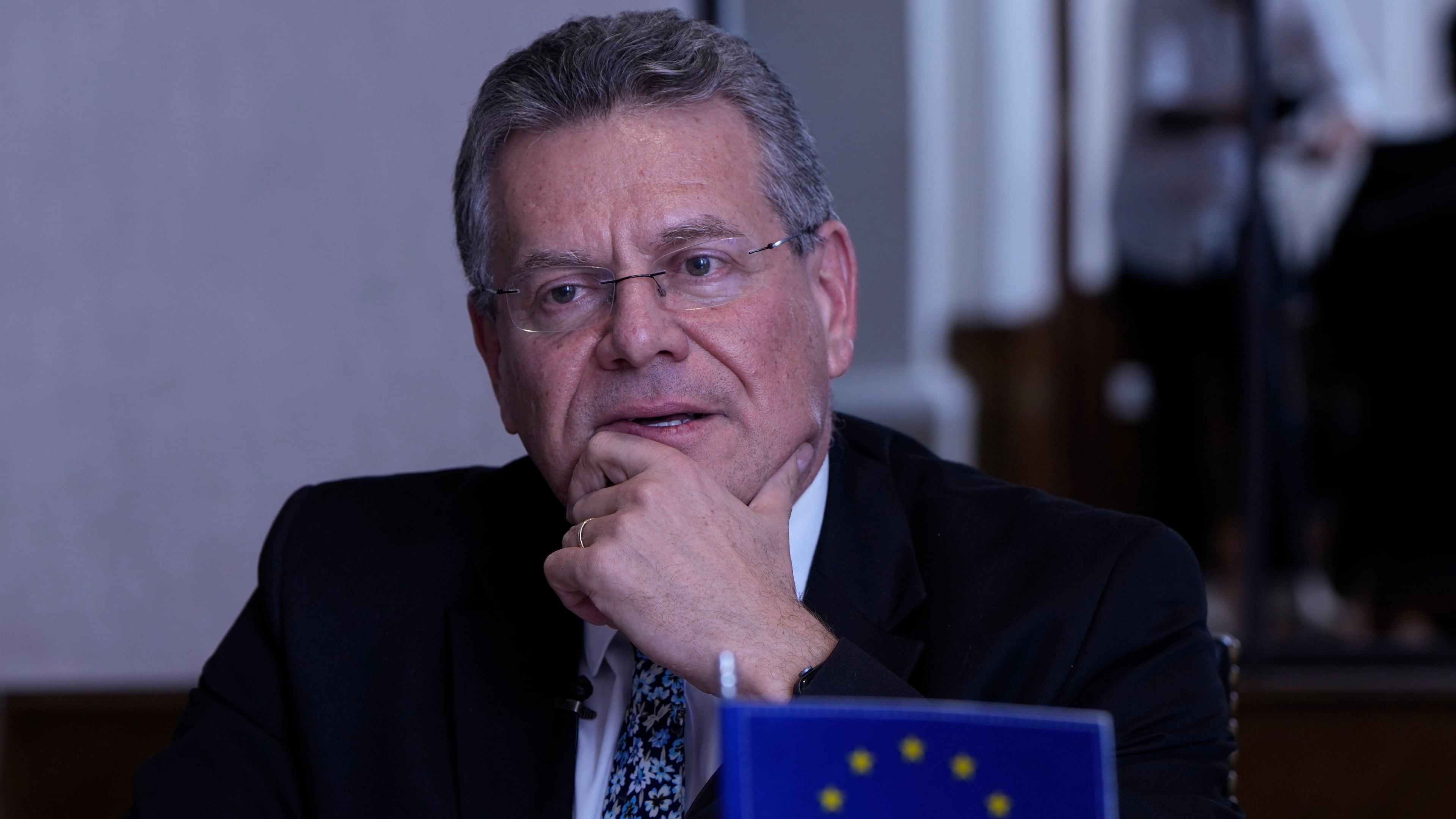 FILE -The European Commissioner for Trade and Economic Security Maros Sefcovic speaks during an interview in Asuncion, Paraguay, Jan. 17, 2026. (AP Photos/Jorge Saenz, File)