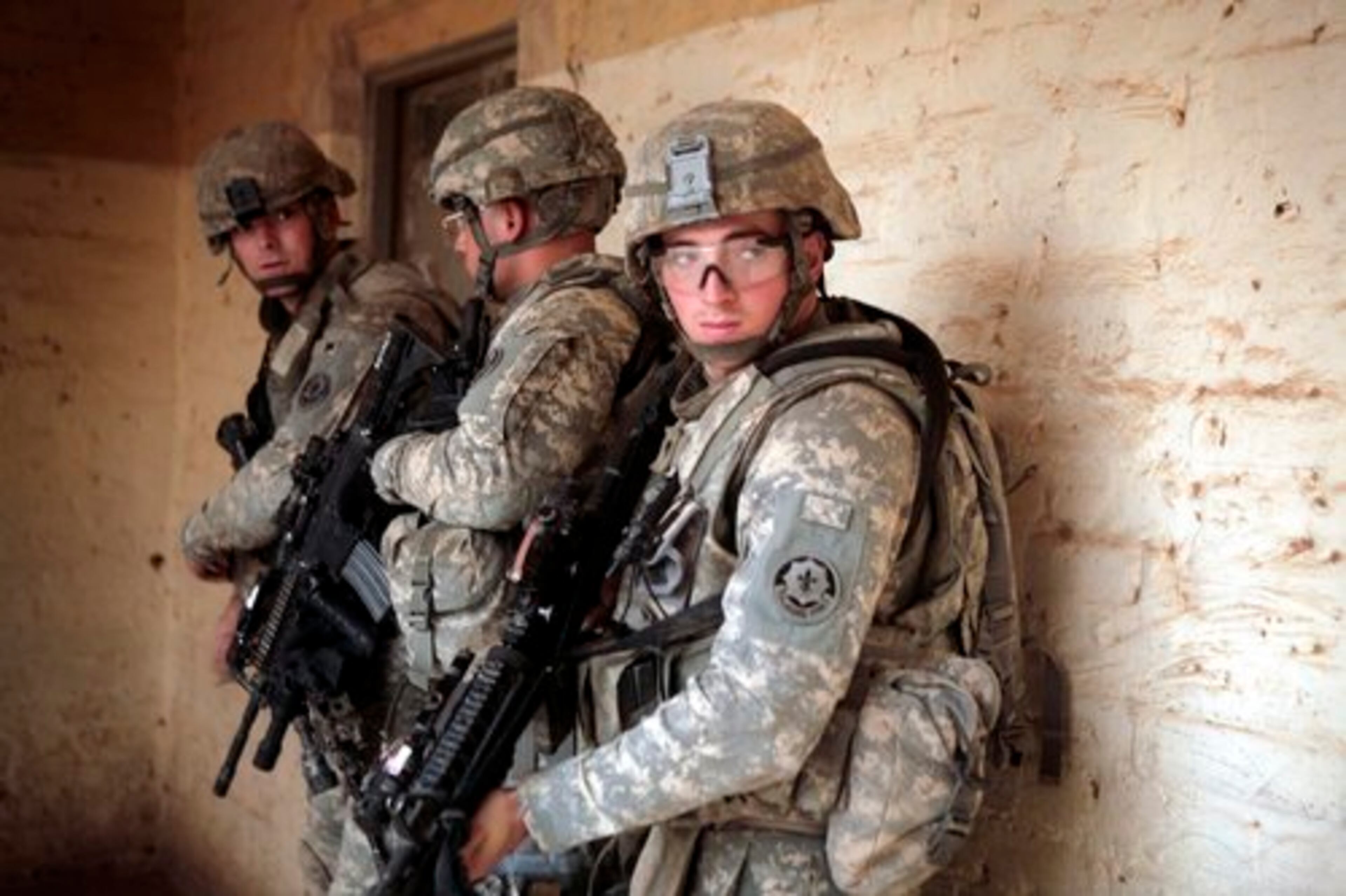 U.S. Army soldiers from Charlie Battery, Fires Squadron, Second Stryker Cavalry Regiment, prepare to search a classroom during Operation Fires Festung in Qubah, north of Baghdad, in Iraq's volatile Diyala province on Wednesday. U.S. troops secured the outskirts of Qubah as Iraqi Army troops swept through the primarily Shiite town, which had been overrun by al-Qaida.