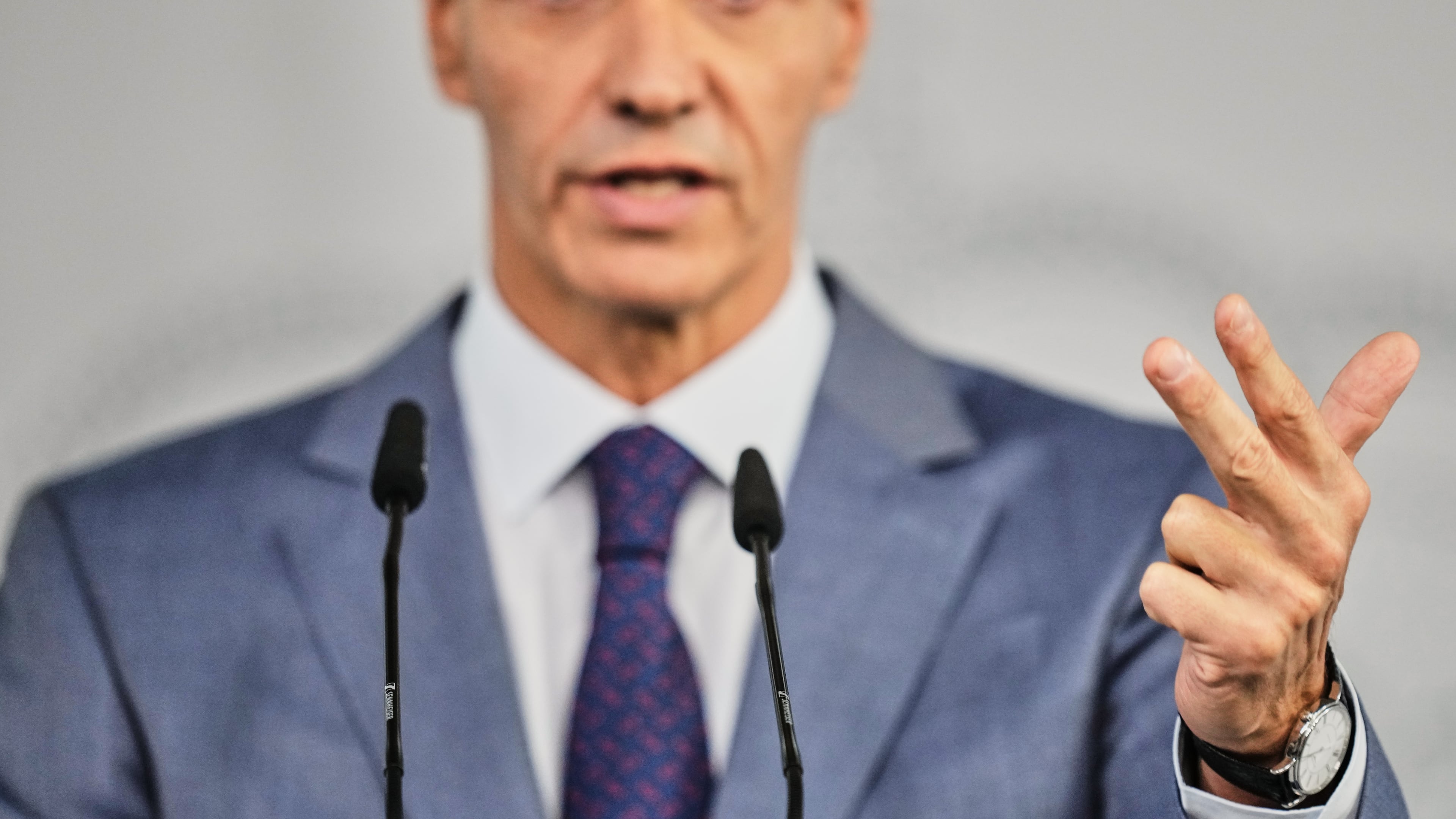 Spain's Prime Minister Pedro Sanchez speaks during a press conference at the Moncloa Palace in Madrid, Tuesday, Oct. 6, 2026. (AP Photo/Bernat Armangue)