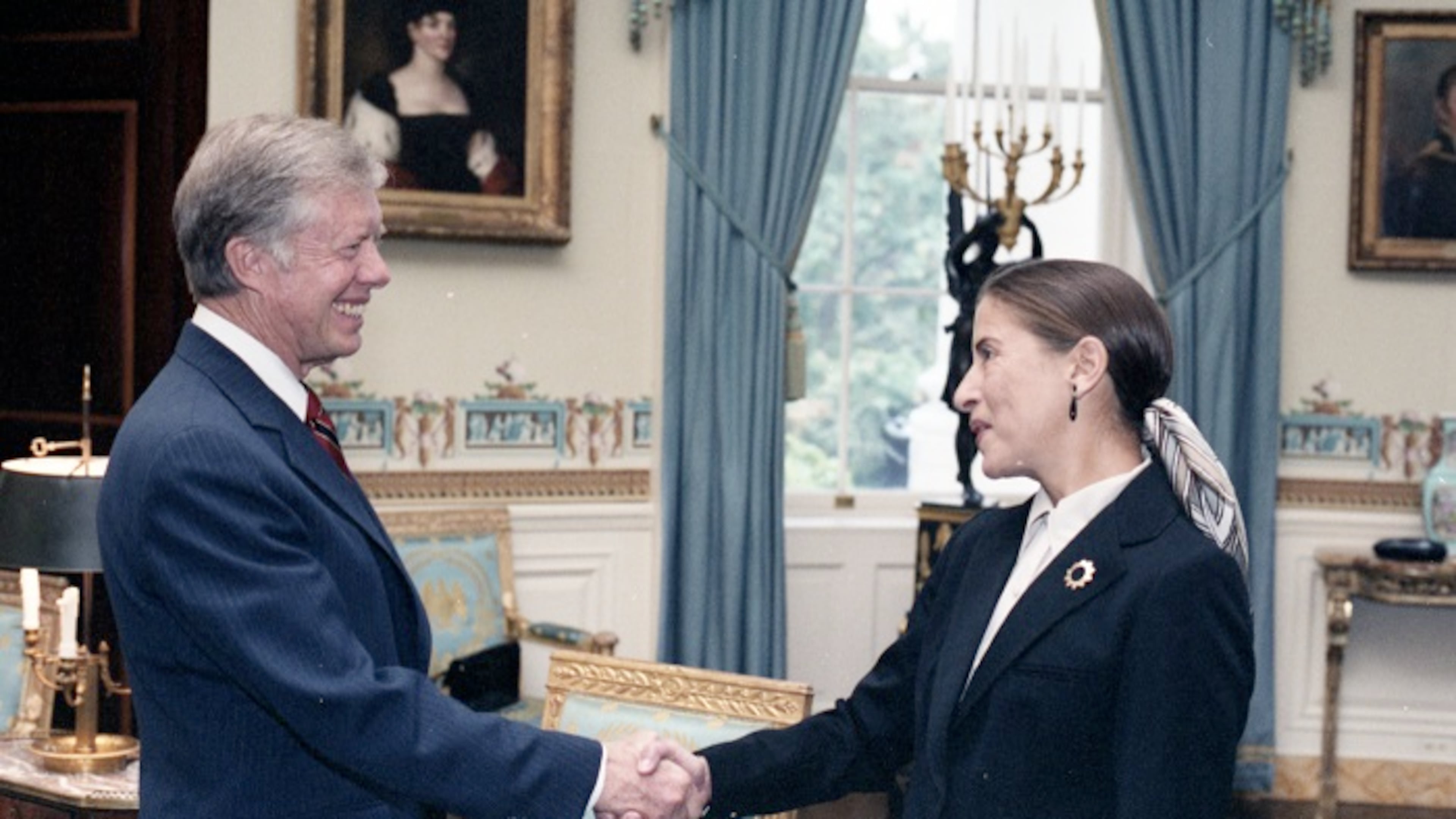 President Carter greets Ruth Bader Ginsburg in the Oval Office. Carter appointed Ginsburg to the U.S. Court of Appeals in 1980.