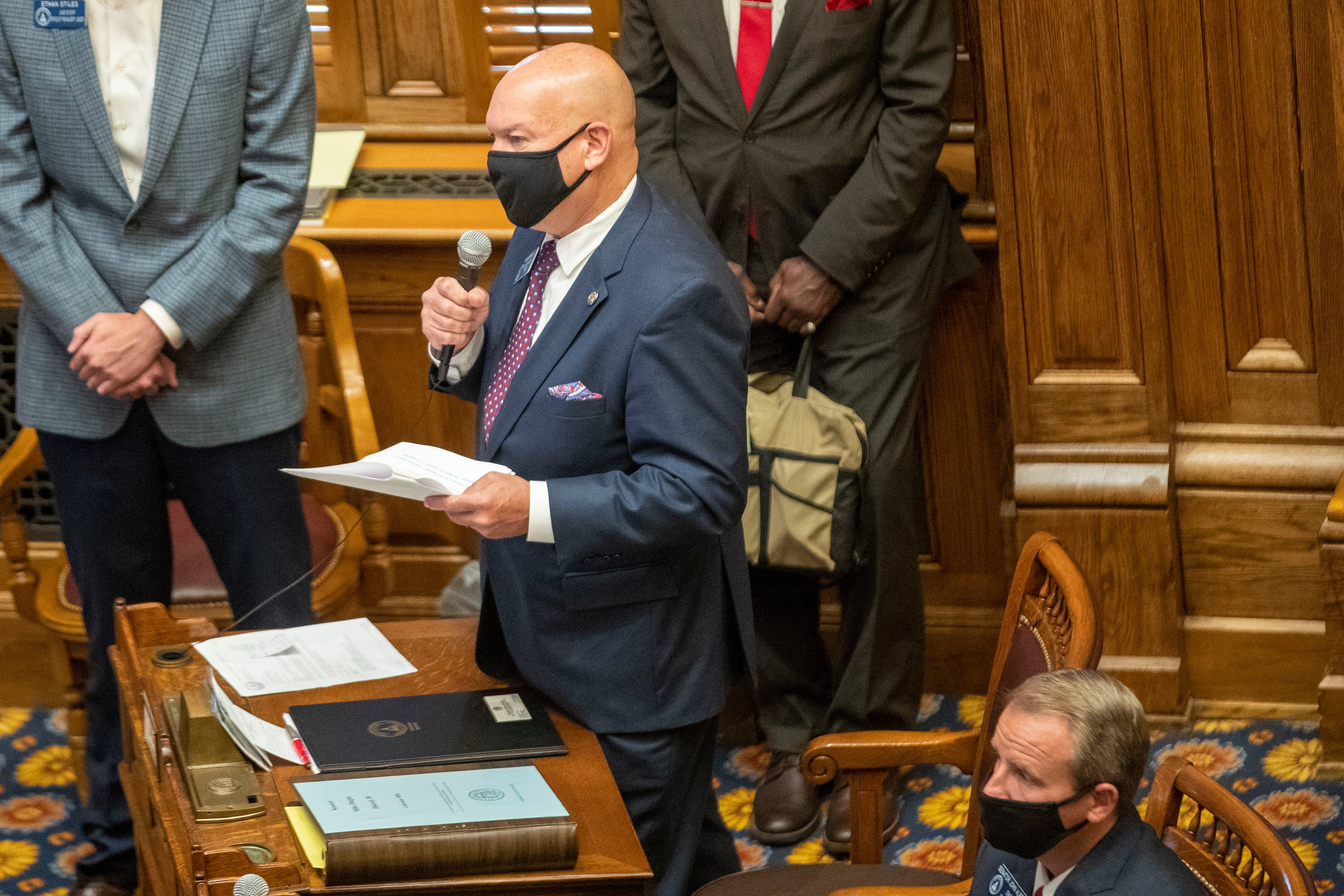 06/15/2020 - Atlanta , Georgia - Senate Majority leader Mike Dugan (R-Carrollton) speaks in the Senate Chambers during the 30th day of the legislative session at the Georgia State Capitol building, Monday, June 15, 2020. The legislative session returned on Monday following a break due to COVID-19. (ALYSSA POINTER / ALYSSA.POINTER@AJC.COM)