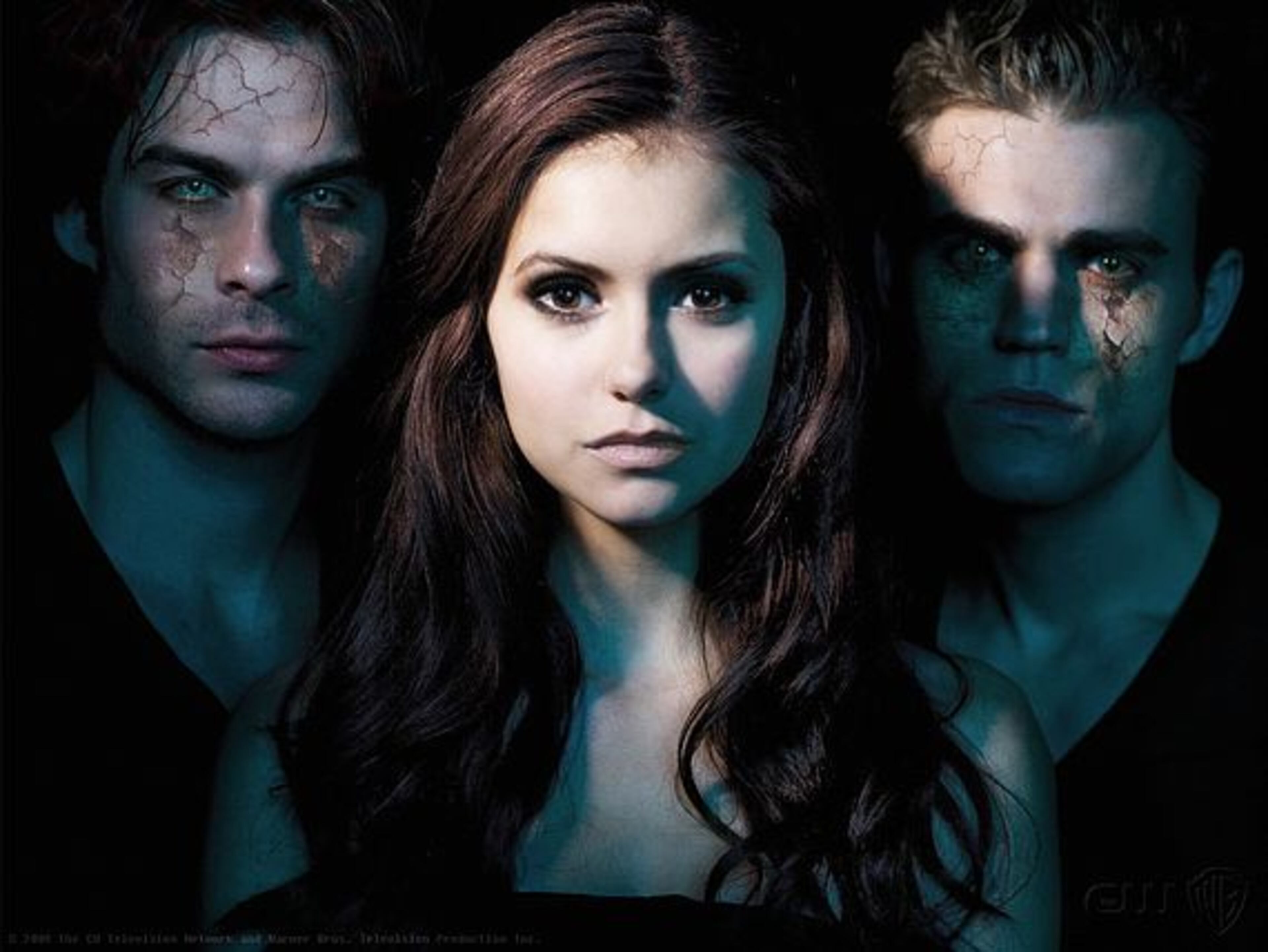 The three leads of "The Vampire Diaries": Ian Somerhalder, Nina Dobrev and Paul Wesley. (Courtesy of the CW)