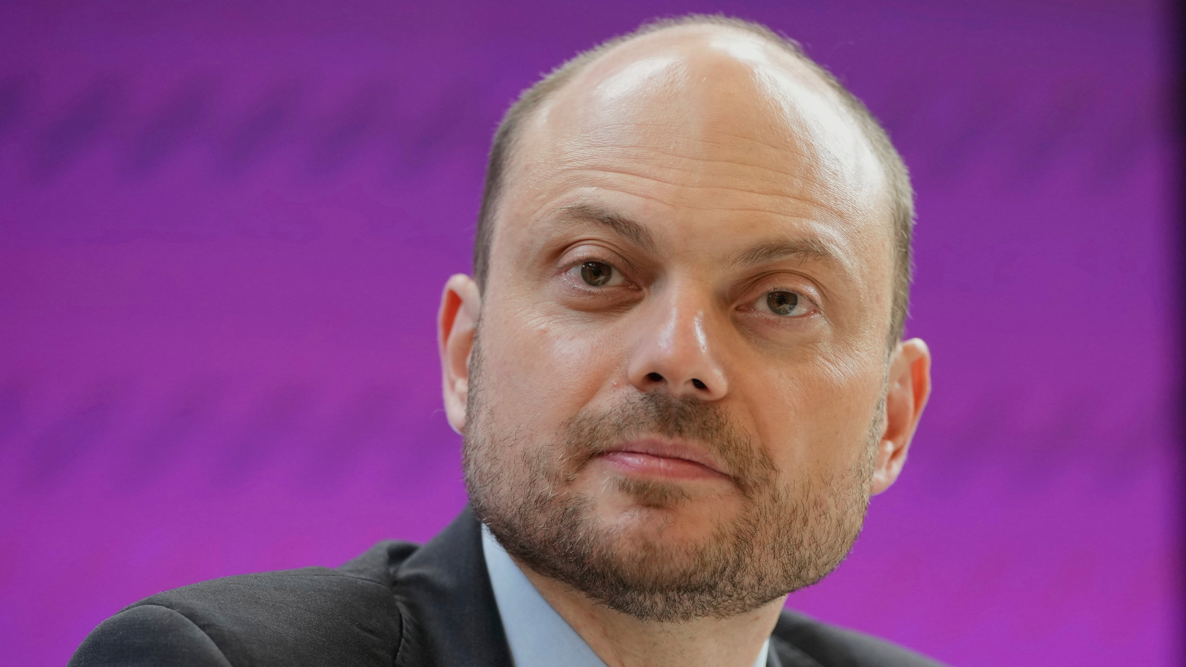 FILE - Vladimir Kara-Murza, the recently freed British citizen and Russian opposition politician, looks on during a news conference organized by the Global Magnitsky Justice Campaign and the Centre for Finance and Security at RUSI, in London, Sept. 20, 2024. (AP Photo/Kin Cheung, File)