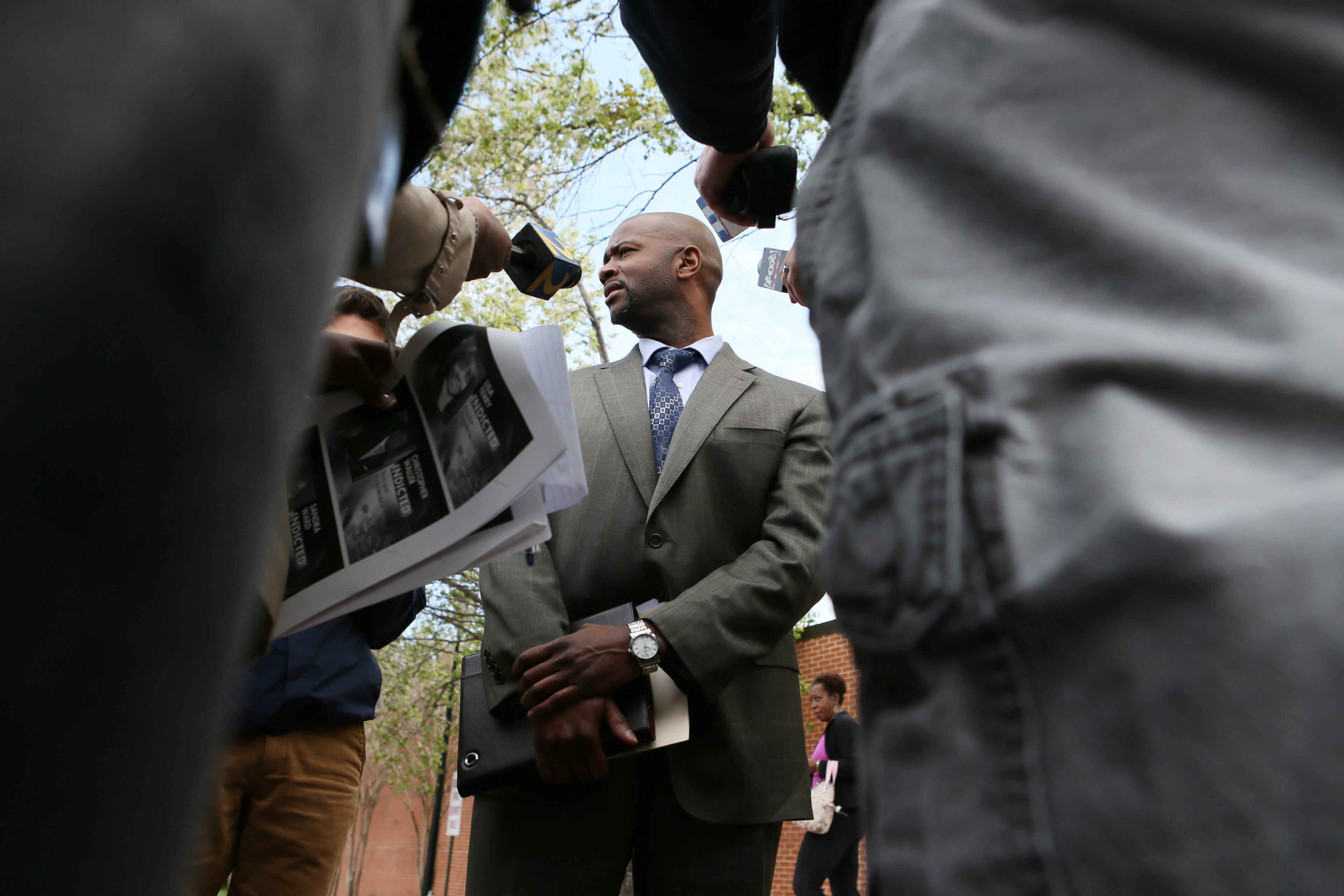 Attorney William Boddie speaks with press outside the Fulton County Jail after getting his client Lisa Terry's bond reduced.