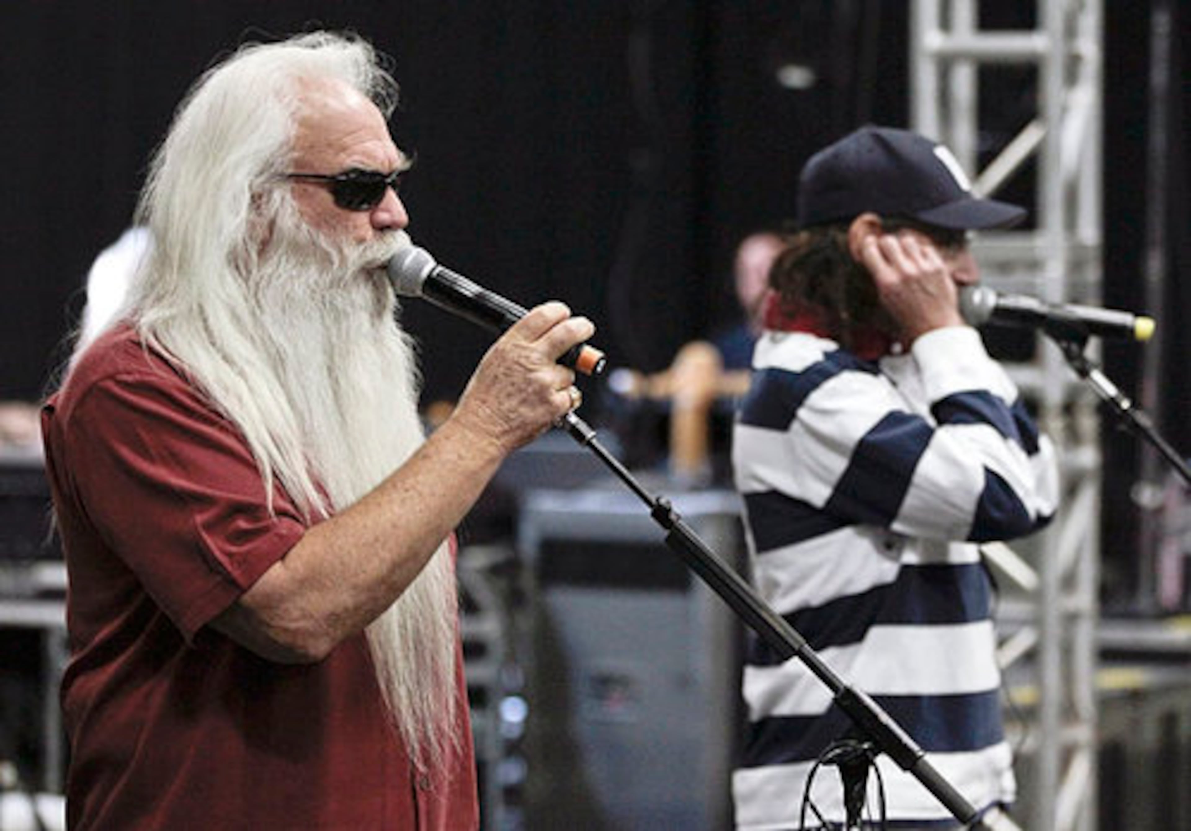 William Lee Golden, left, and Richard Sterban, right, of The Oak Ridge Boys, rehearse.