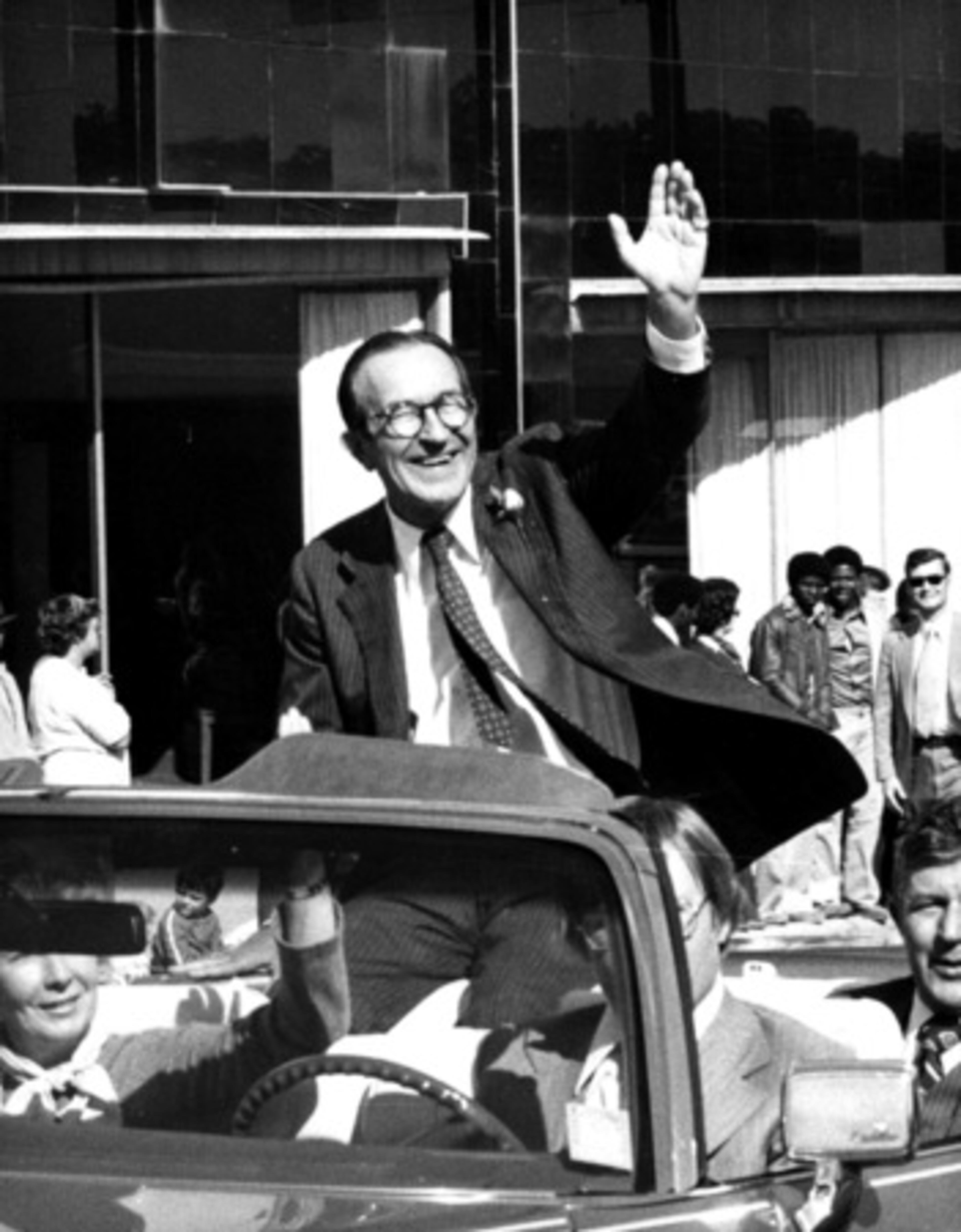 Bell's speciality: conducting internal, page-turning investigations for big companies in trouble: E.F. Hutton, after its financial scandal; Exxon, after the Exxon Valdez oil spill in Alaska. His interest in the law: a product of his father, an Americus city councilman and county Democratic Party chairman. Here, Bell returns to Americus for Griffin Bell Day on October 13, 1977.