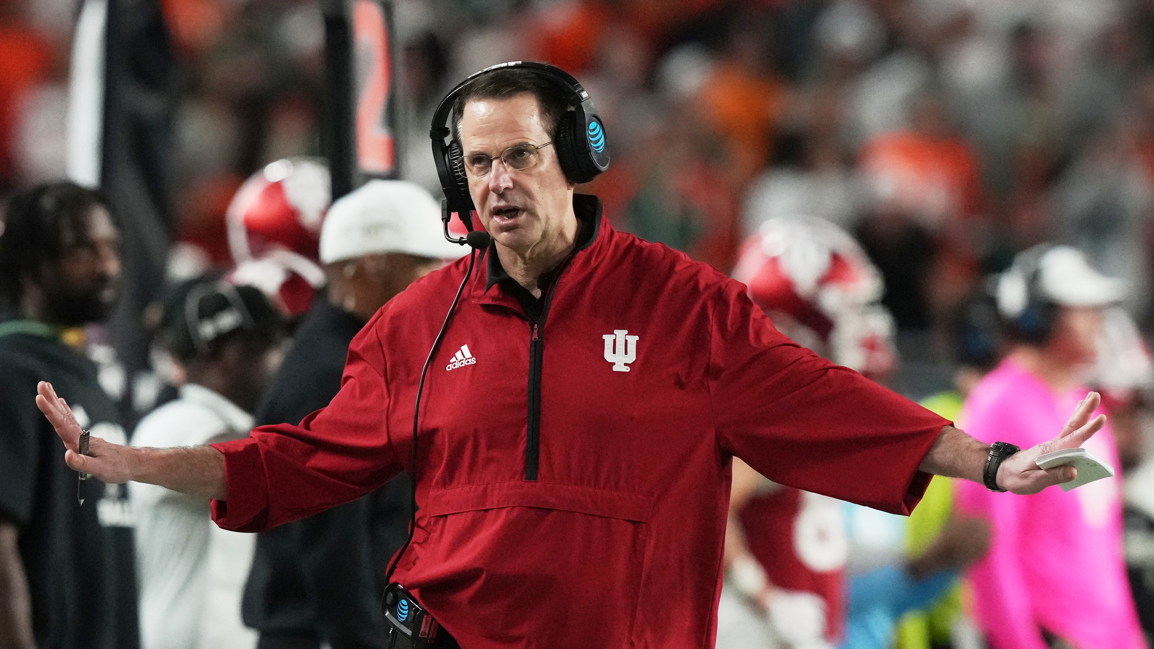 FILE - Indiana head coach Curt Cignetti reacts during the second half of the College Football Playoff national championship game against Miami, Jan. 19, 2026, in Miami Gardens, Fla. (AP Photo/Marta Lavandier)