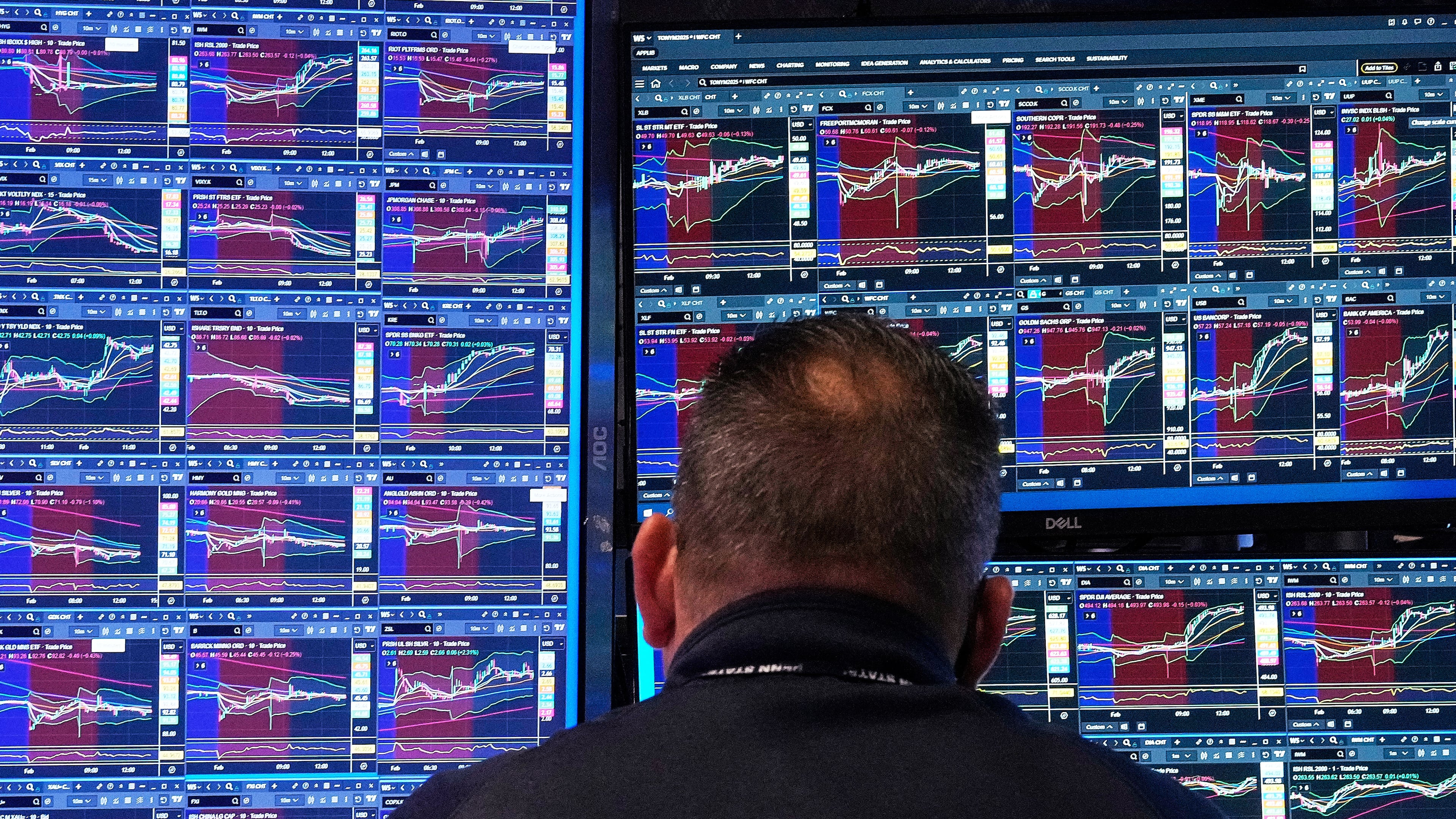Specialist Anthony Matesic works at his post on the floor of the New York Stock Exchange, Monday, Feb. 2, 2026. (AP Photo/Richard Drew)