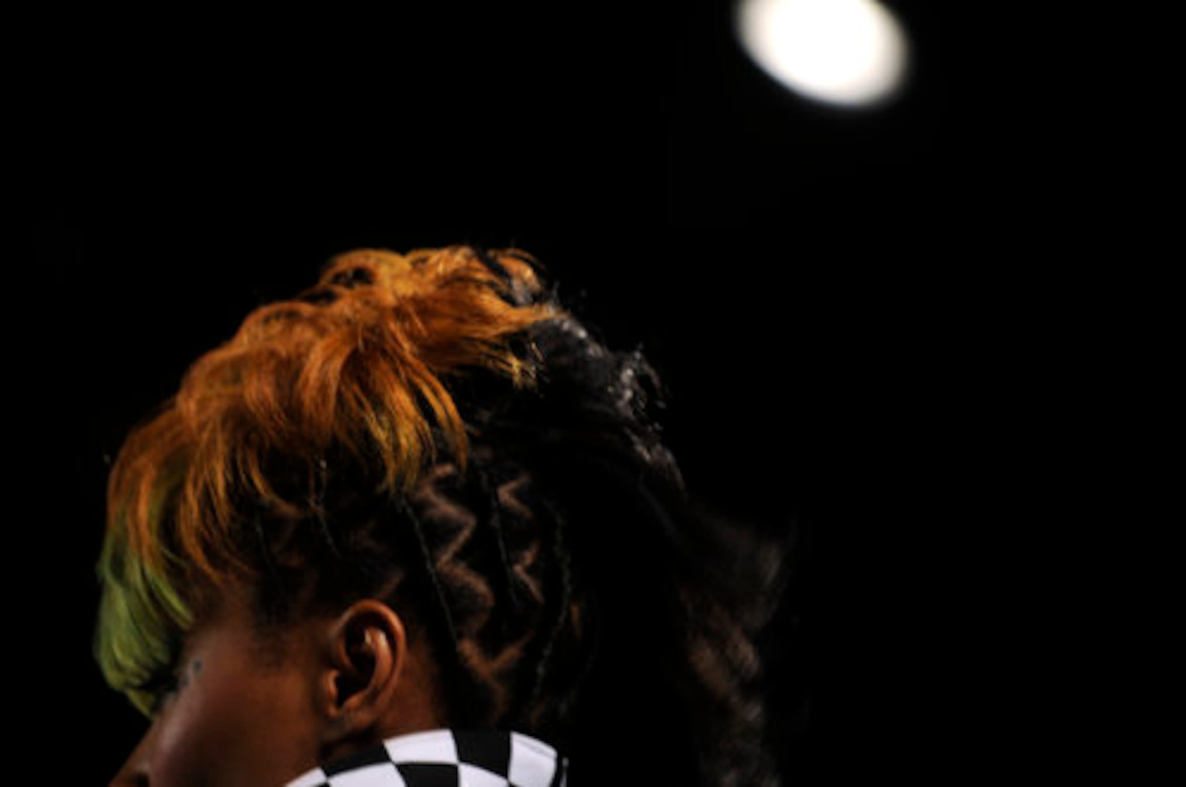 A model styled by Kevin Kirk shows off her look.