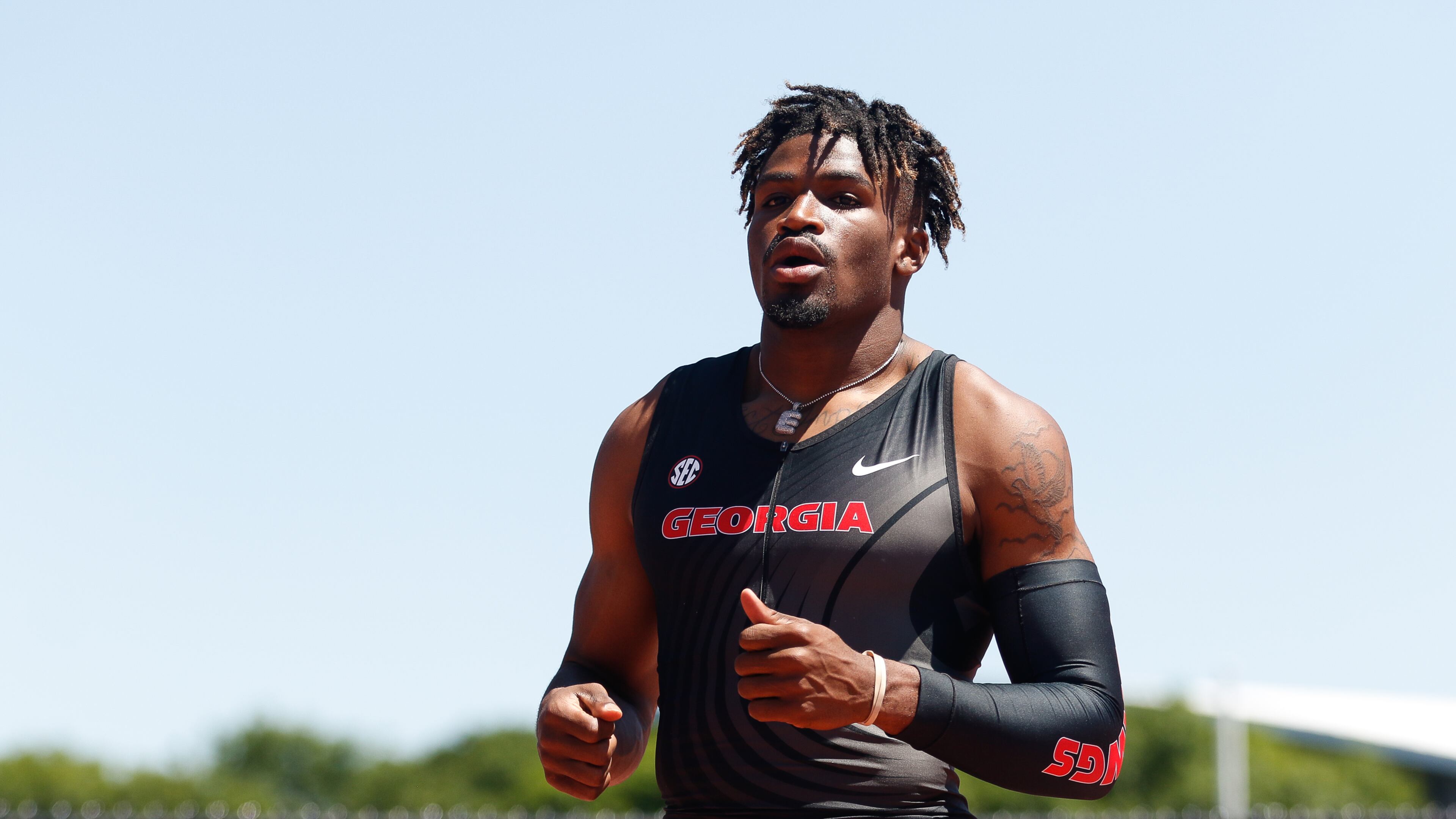 Elija Godwin suffered a “5- to 6-inch deep” puncture wound that entered and collapsed his left lung. (Kirstin M. Bradshaw/UGA Athletics)