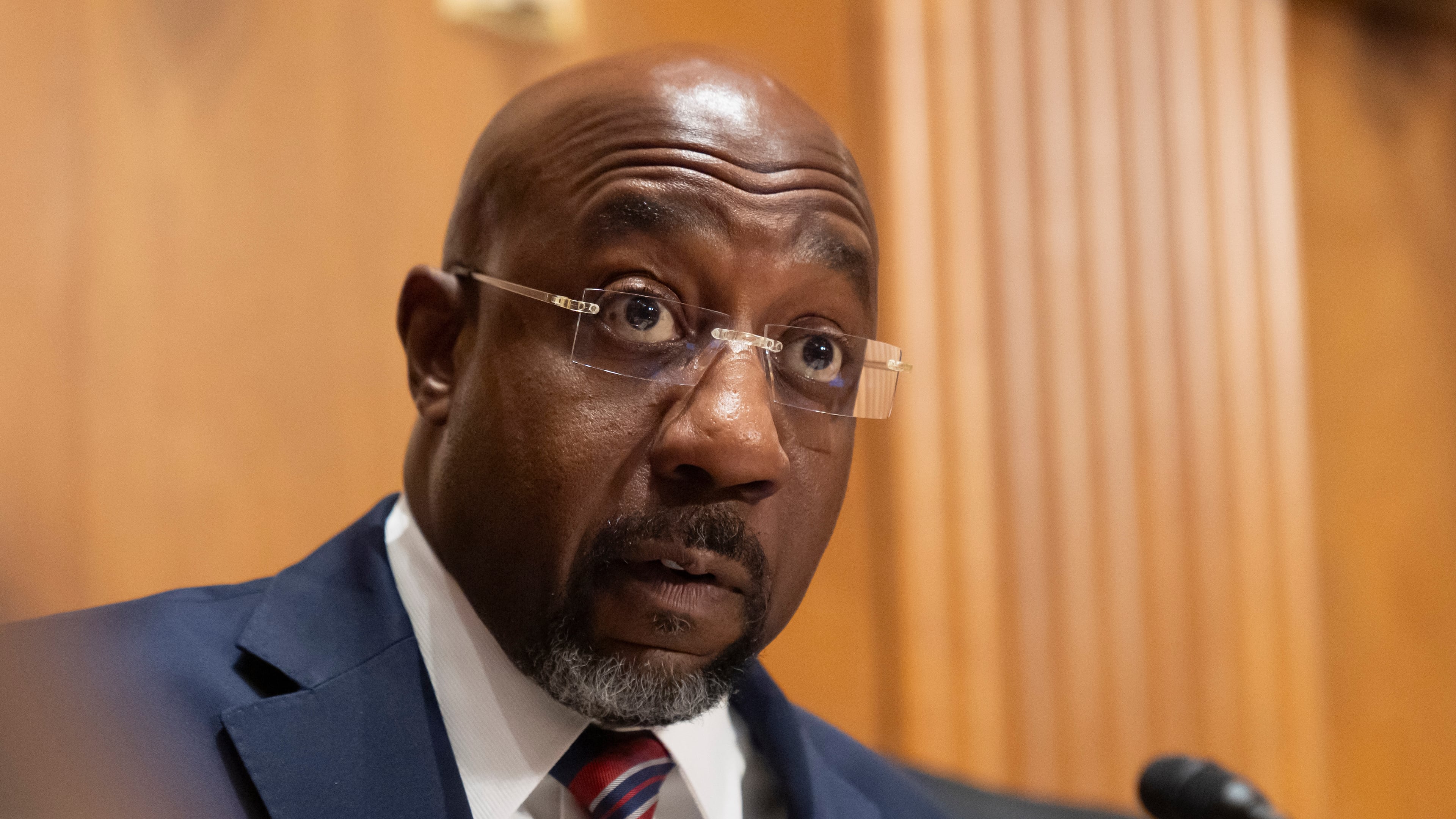 U.S. Sen. Raphael Warnock, D-Ga., speaks on Capitol Hill in Washington, Thursday, Sept. 4, 2025. (Mark Schiefelbein/AP)