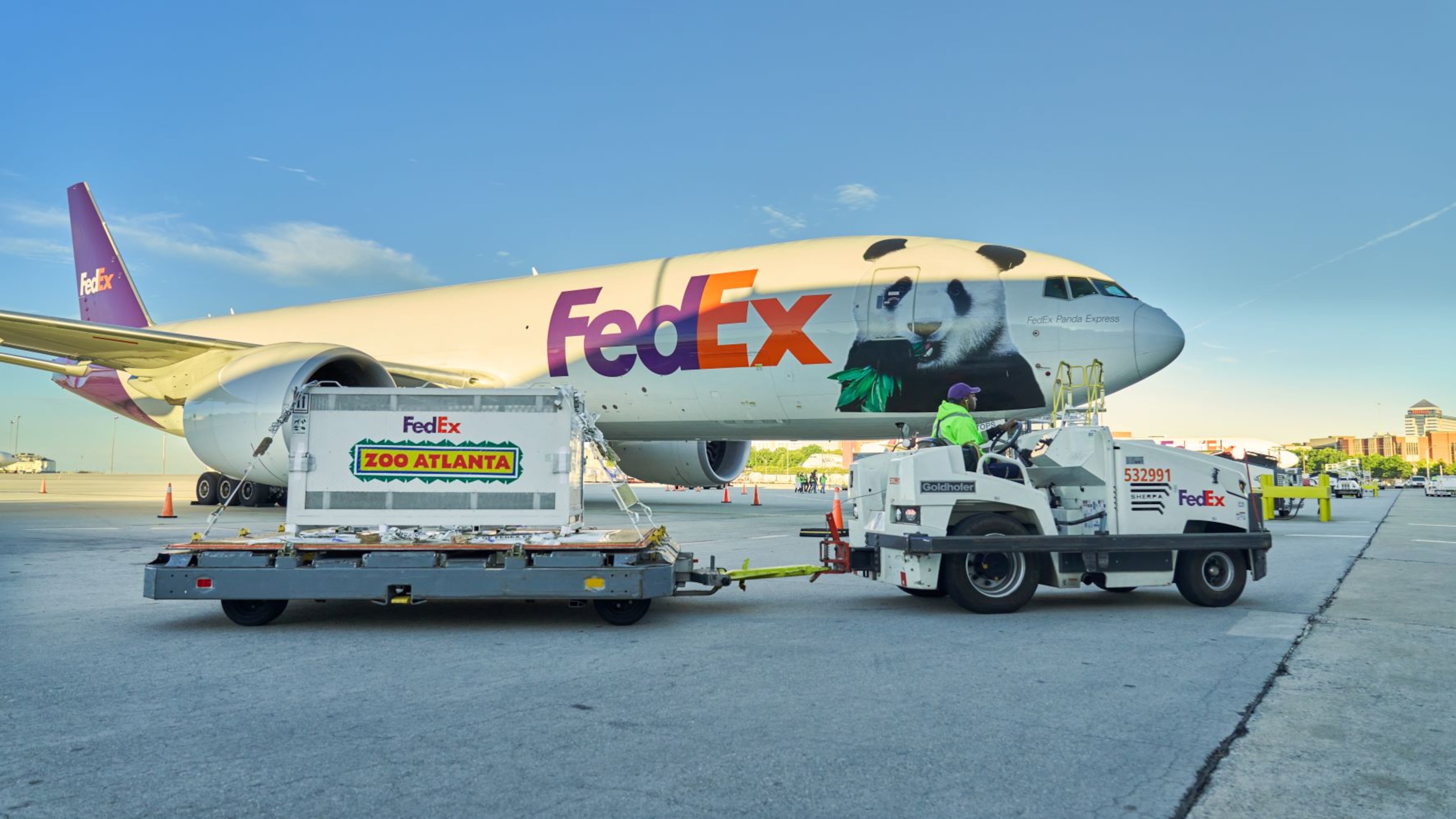 Giant pandas arrived at Hartsfield-Jackson Atlanta International Airport on Sunday, Sept. 27, 2026, on the "FedEx Panda Express," Zoo Atlanta announced. (Courtesy of FedEx via Zoo Atlanta)