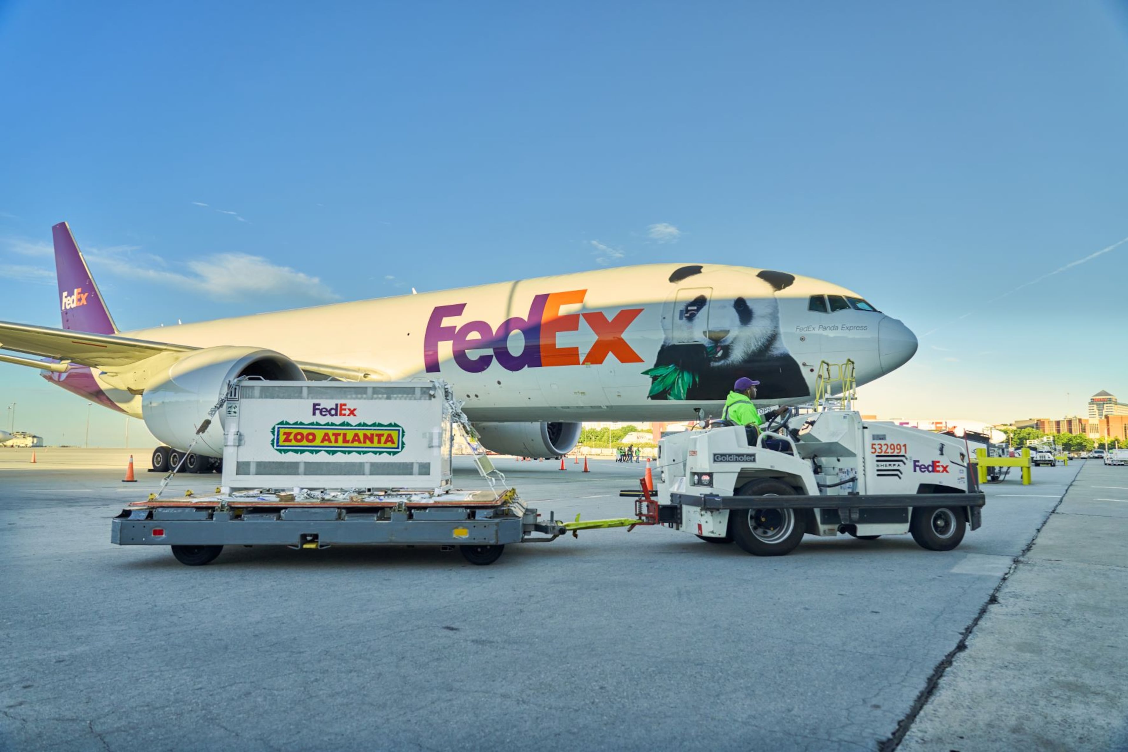 Giant pandas arrived at Hartsfield-Jackson Atlanta International Airport on Sunday, Sept. 27, 2026, on the "FedEx Panda Express," Zoo Atlanta announced. (Courtesy of FedEx via Zoo Atlanta)
